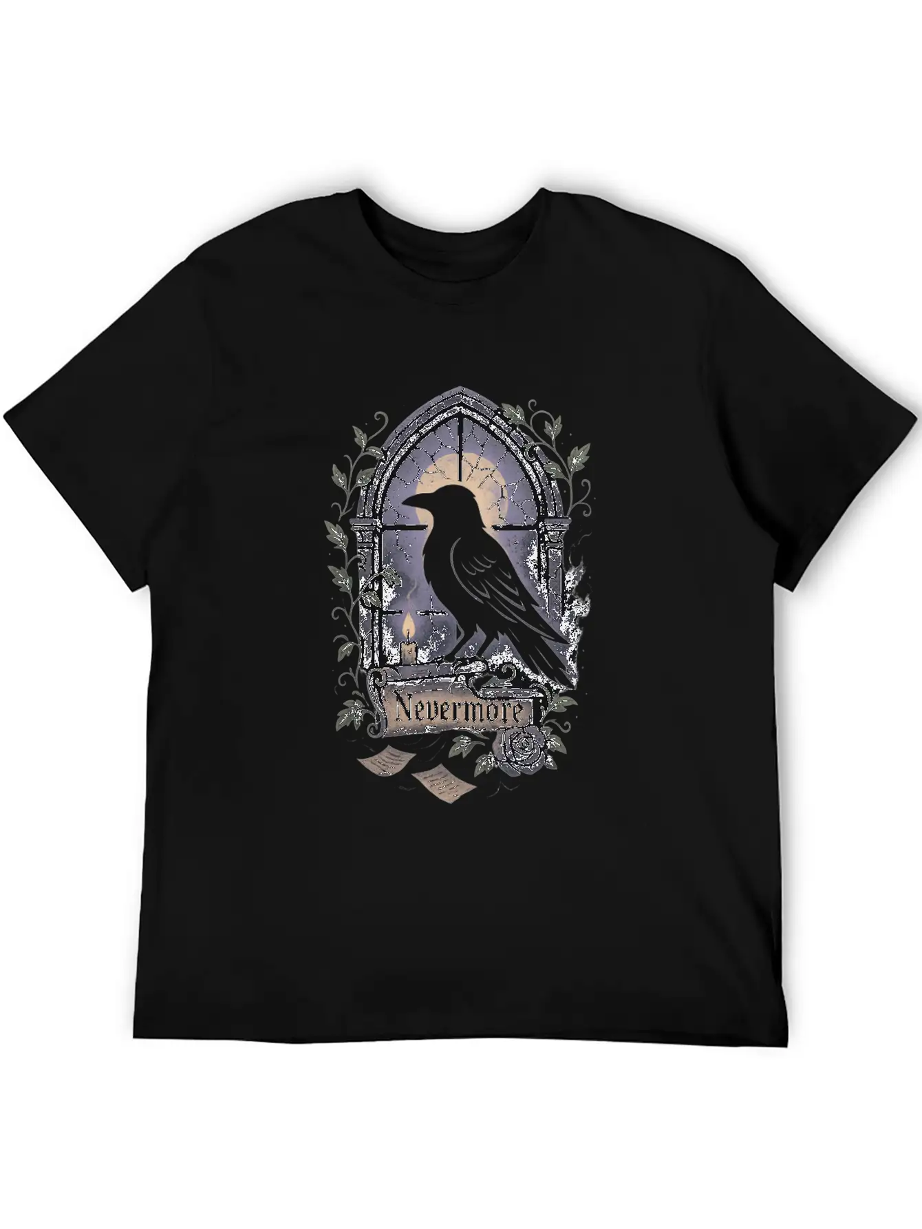Haunted Window Raven Shadow Poe Poetry Comfortable Minimalist Graphic Tee – Summer Style Essential