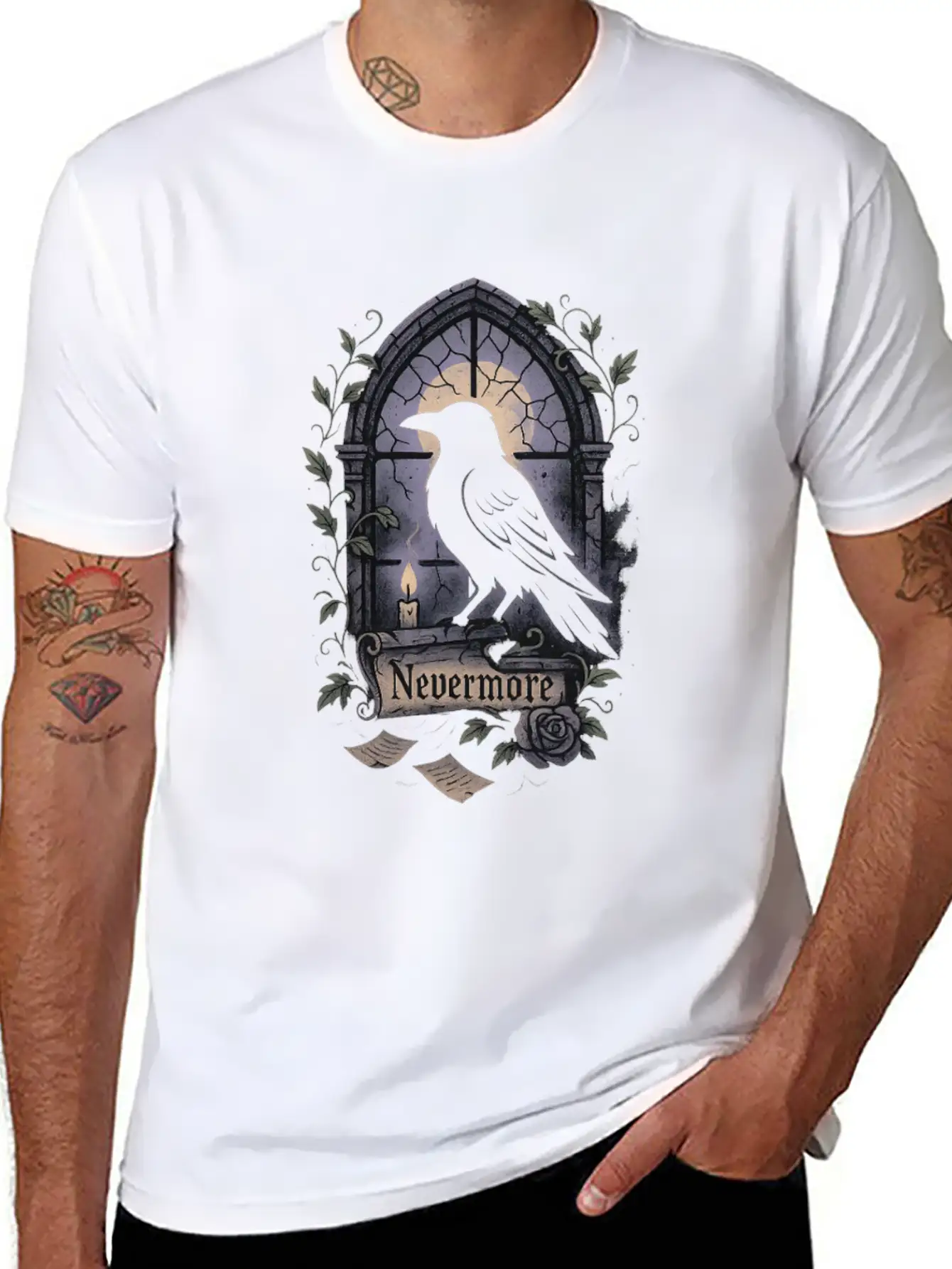 Haunted Window Raven Shadow Poe Poetry Comfortable Minimalist Graphic Tee – Summer Style Essential