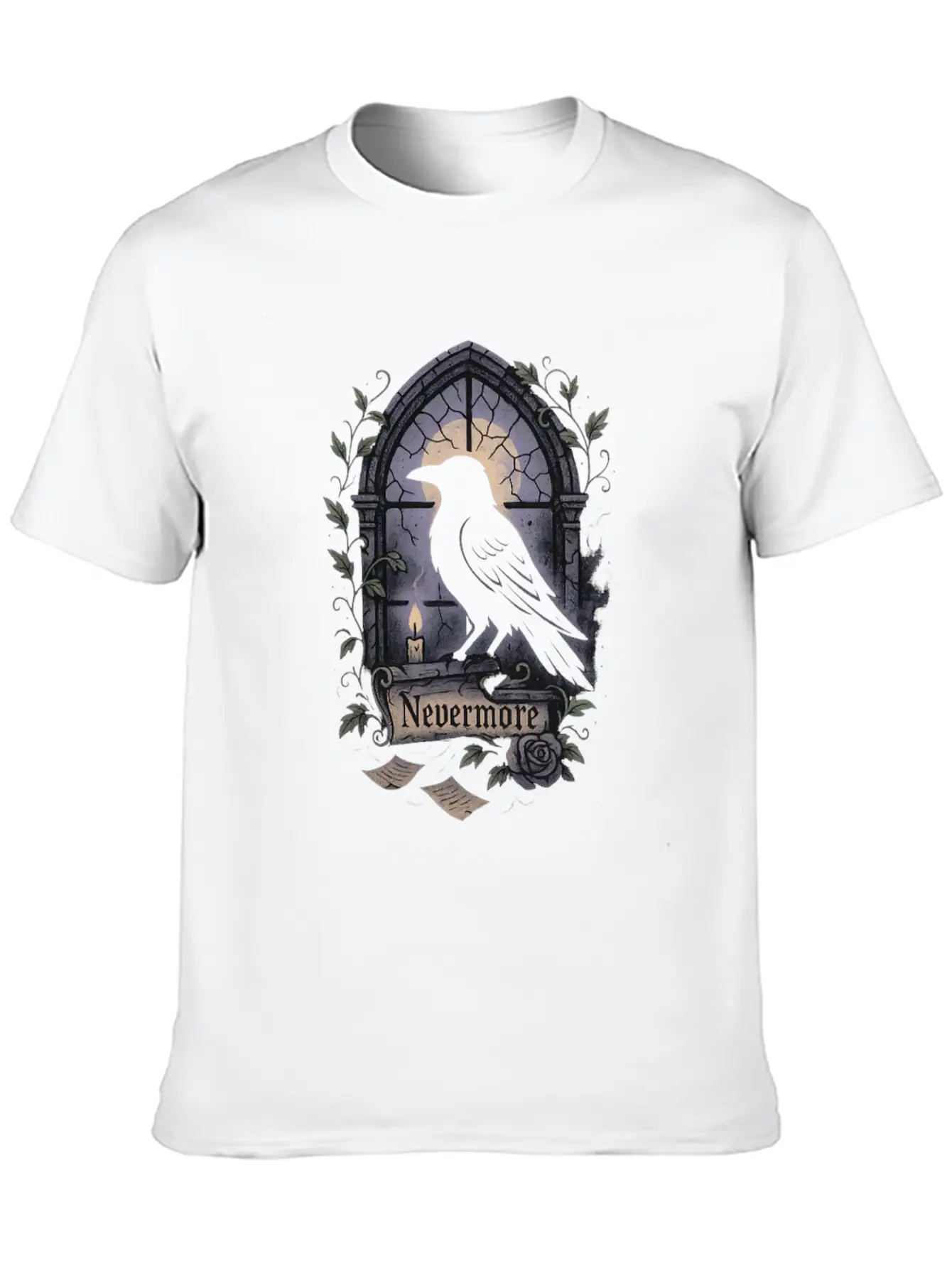 Haunted Window Raven Shadow Poe Poetry Comfortable Minimalist Graphic Tee – Summer Style Essential