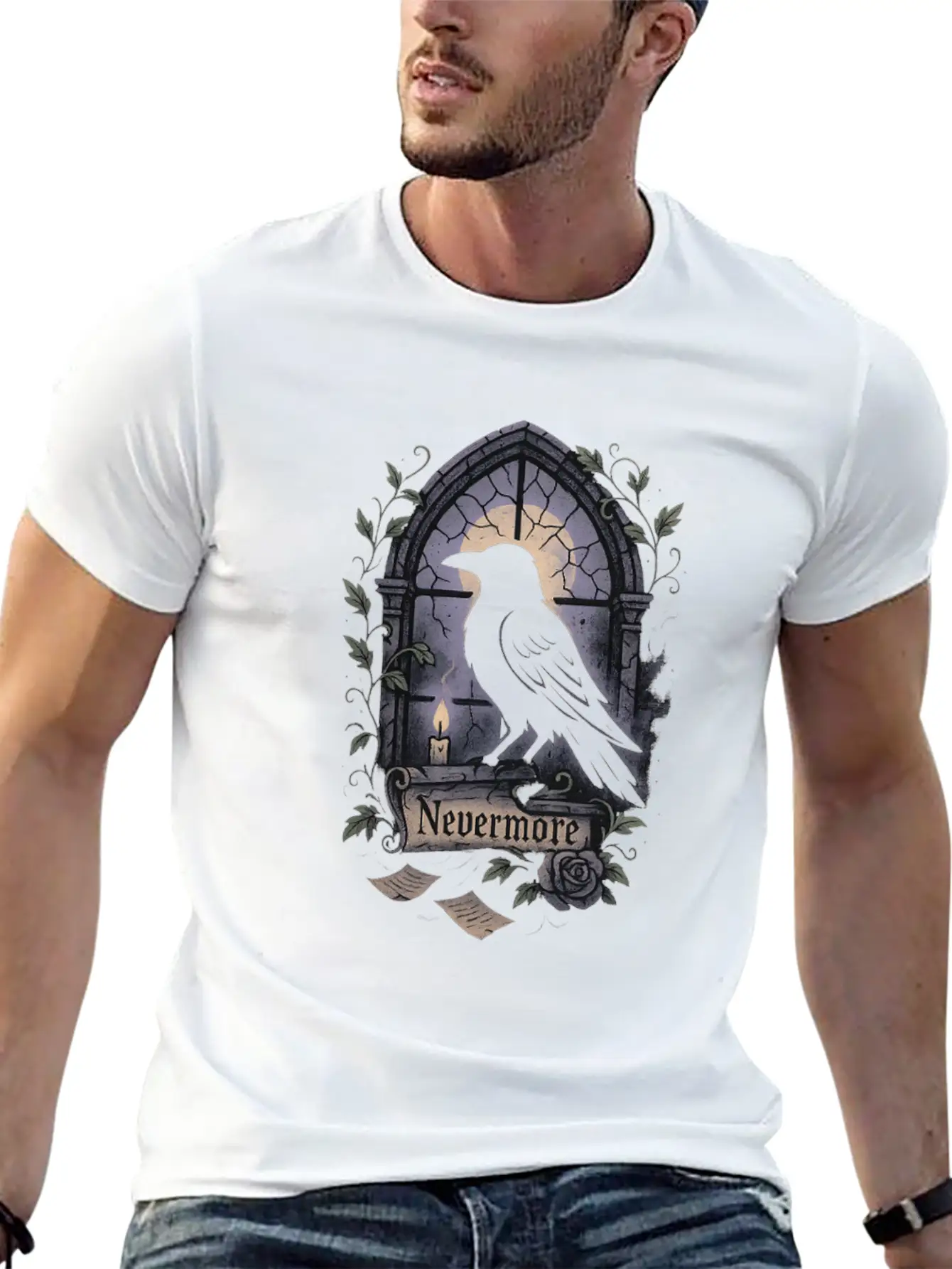 Haunted Window Raven Shadow Poe Poetry Comfortable Minimalist Graphic Tee – Summer Style Essential