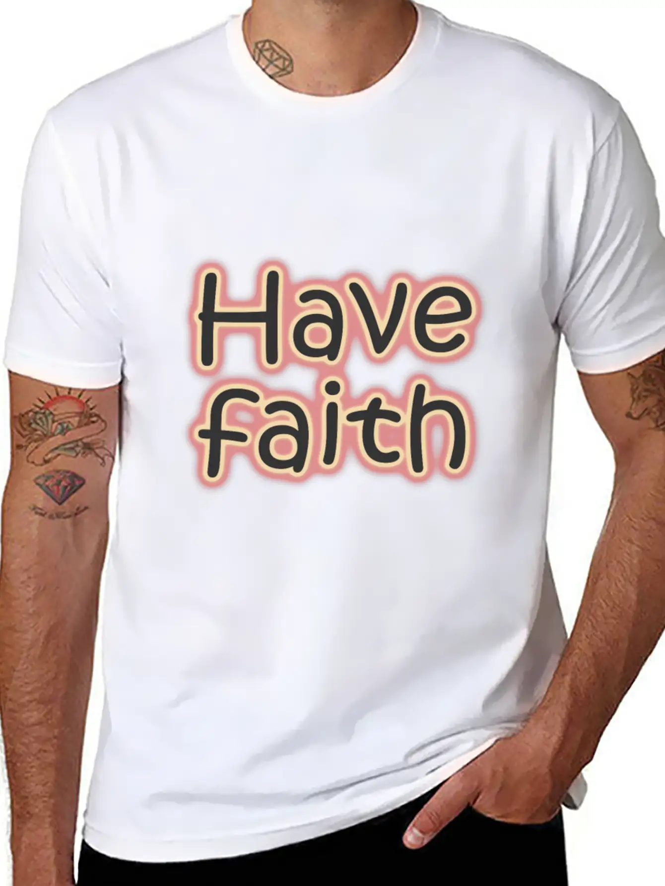 Have Faith - Neon Quotes Unisex Short Sleeve Soft Cotton T-Shirt – Casual Everyday Wear