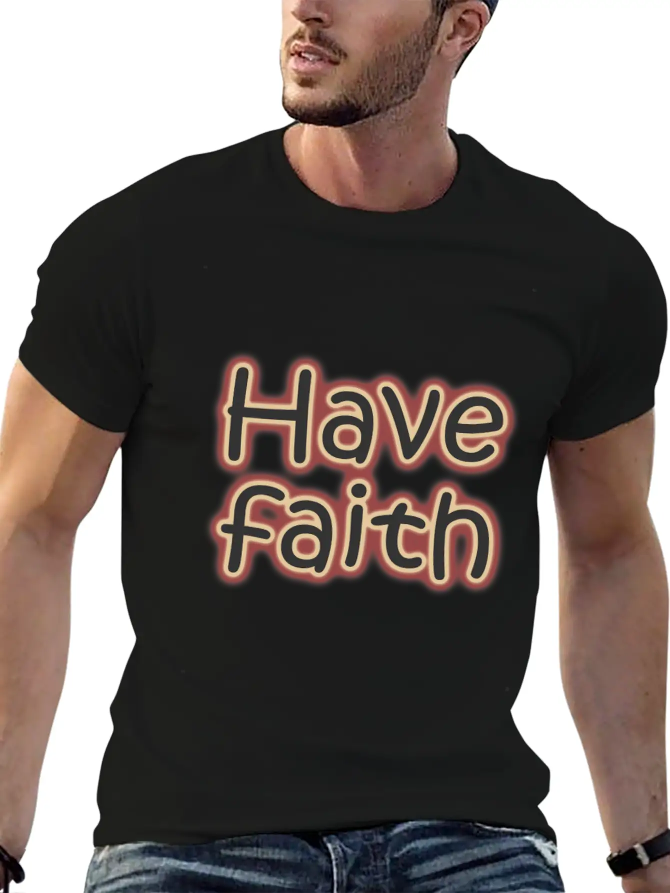 Have Faith - Neon Quotes Unisex Short Sleeve Soft Cotton T-Shirt – Casual Everyday Wear