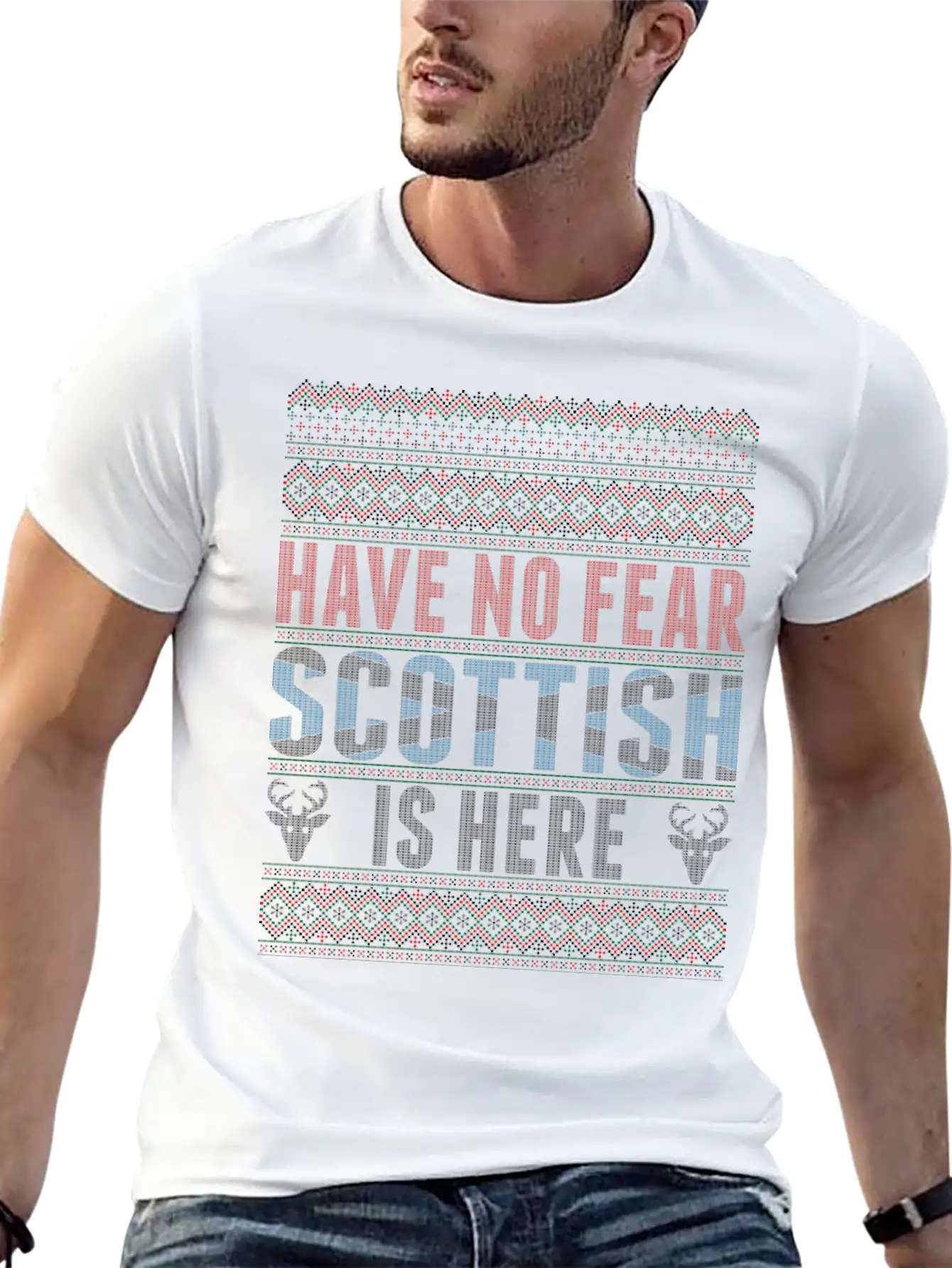 Have No Fear Scottish Is Here Ugly Christmas Sweat Unisex Short Sleeve Soft Cotton T-Shirt – Casual Everyday Wear