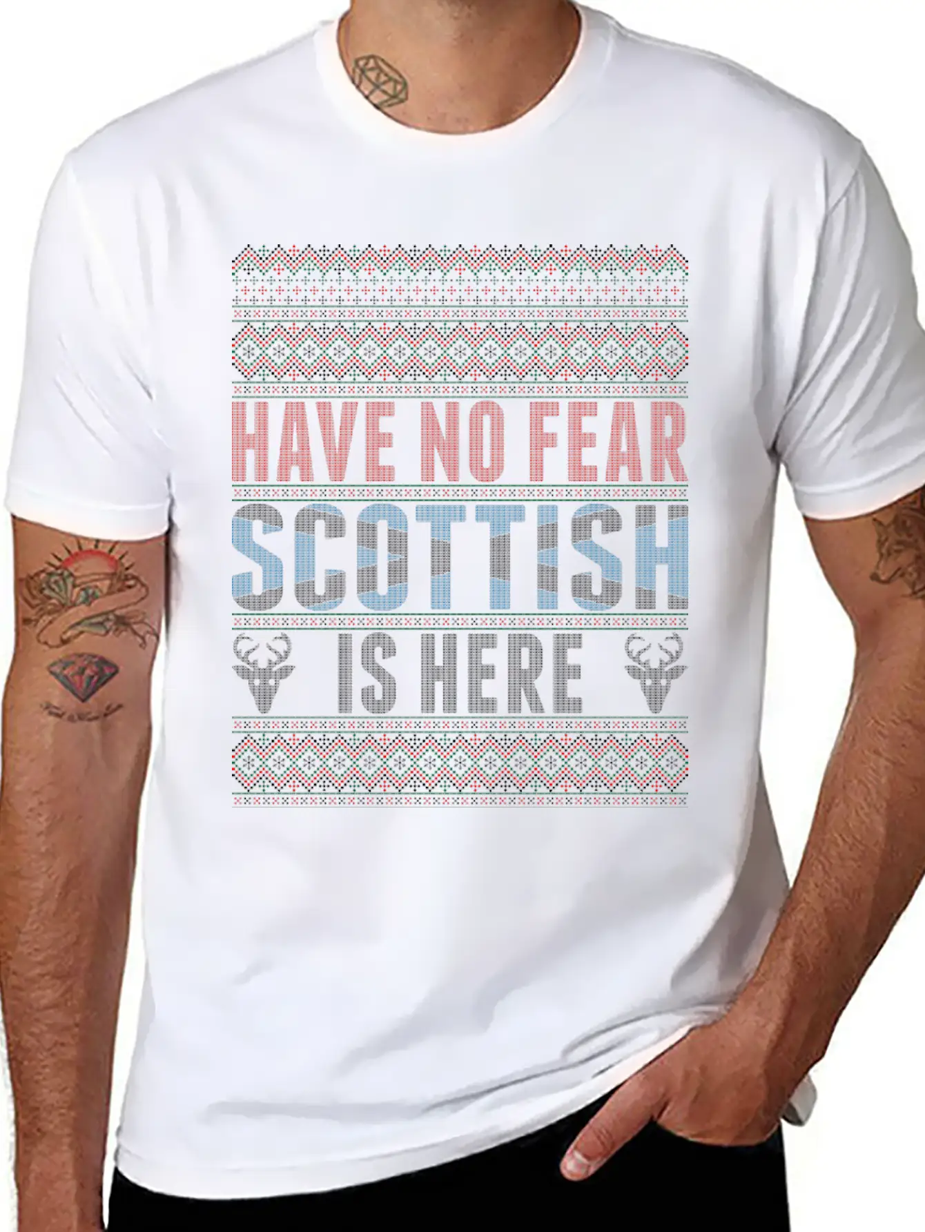 Have No Fear Scottish Is Here Ugly Christmas Sweat Unisex Short Sleeve Soft Cotton T-Shirt – Casual Everyday Wear