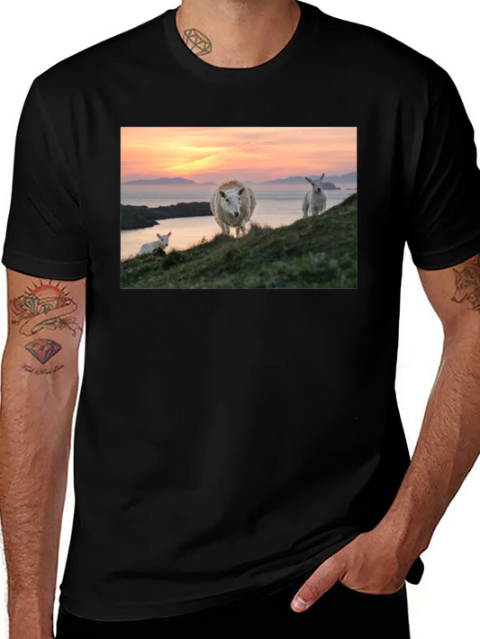 Scenic Sheep Graphic Tee - Black Cotton Blend