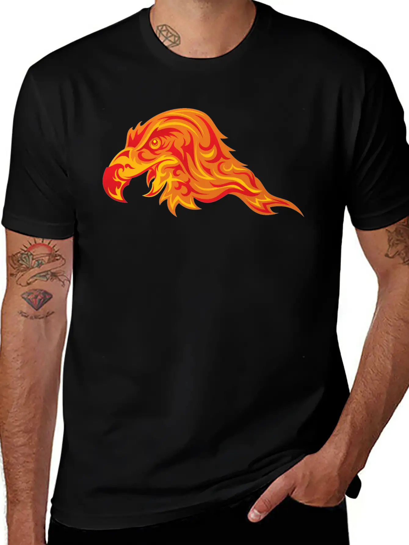 Head Eagle Predatory Bird Fire Wildlife Unisex Short Sleeve Soft Cotton T-Shirt – Casual Everyday Wear