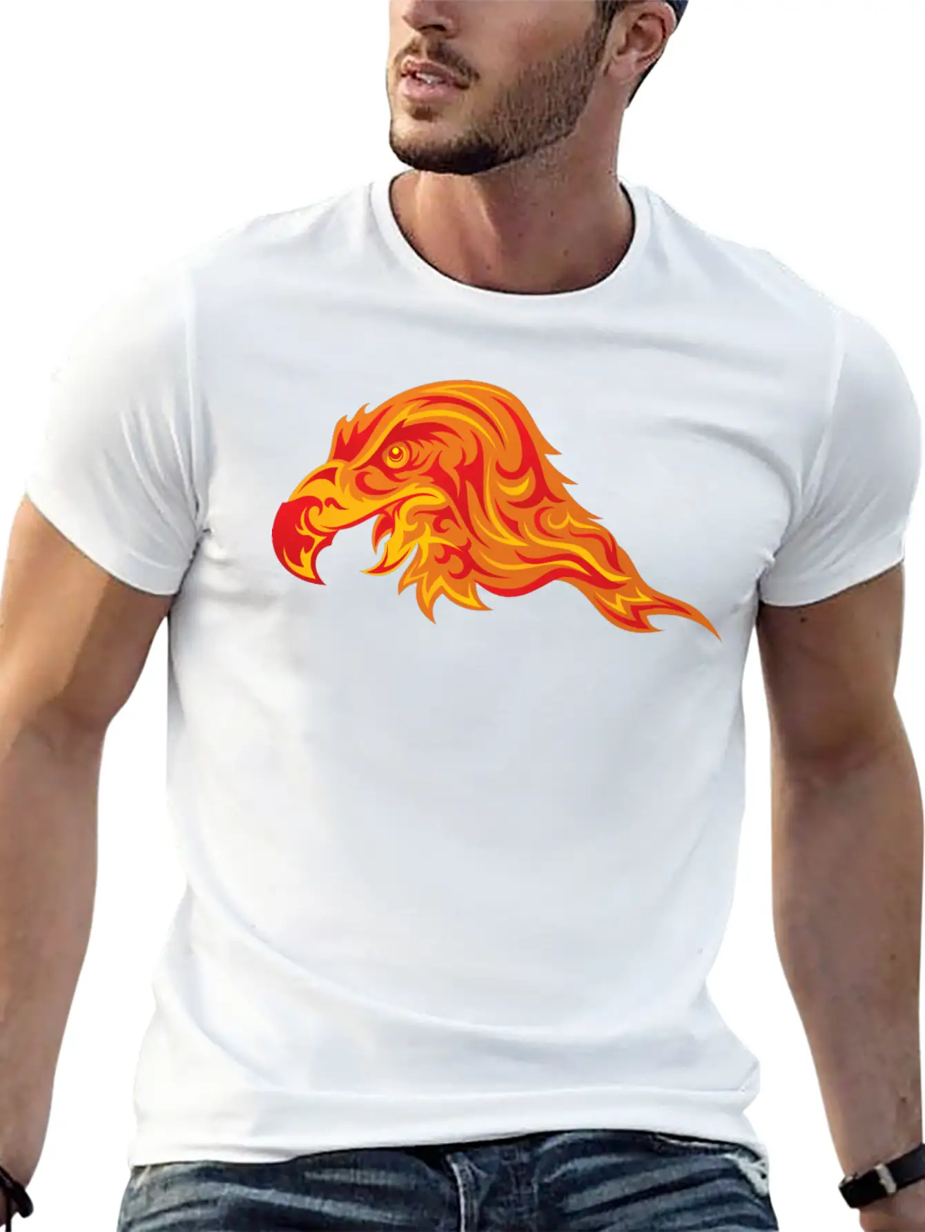 Head Eagle Predatory Bird Fire Wildlife Unisex Short Sleeve Soft Cotton T-Shirt – Casual Everyday Wear