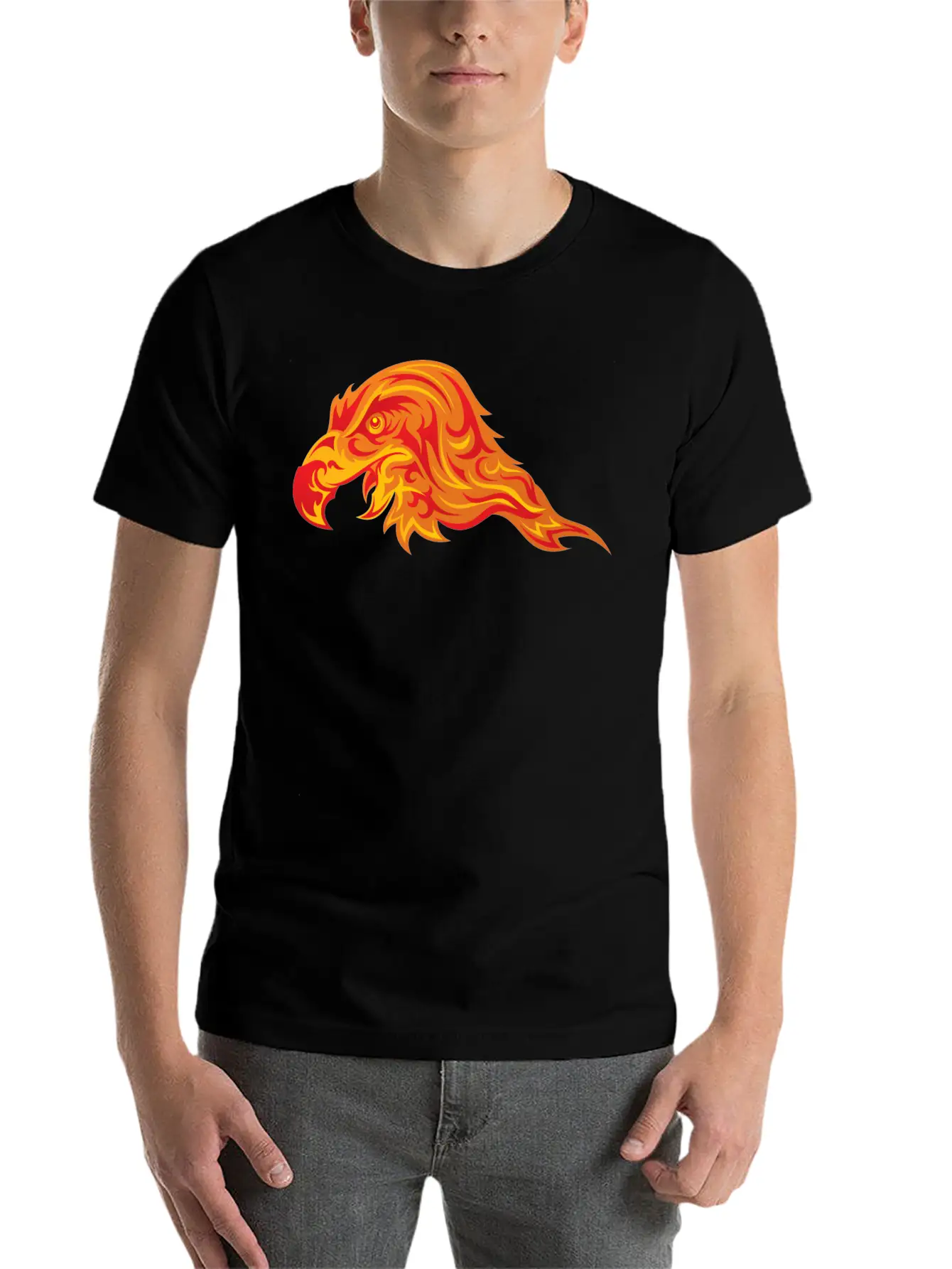 Head Eagle Predatory Bird Fire Wildlife Unisex Short Sleeve Soft Cotton T-Shirt – Casual Everyday Wear