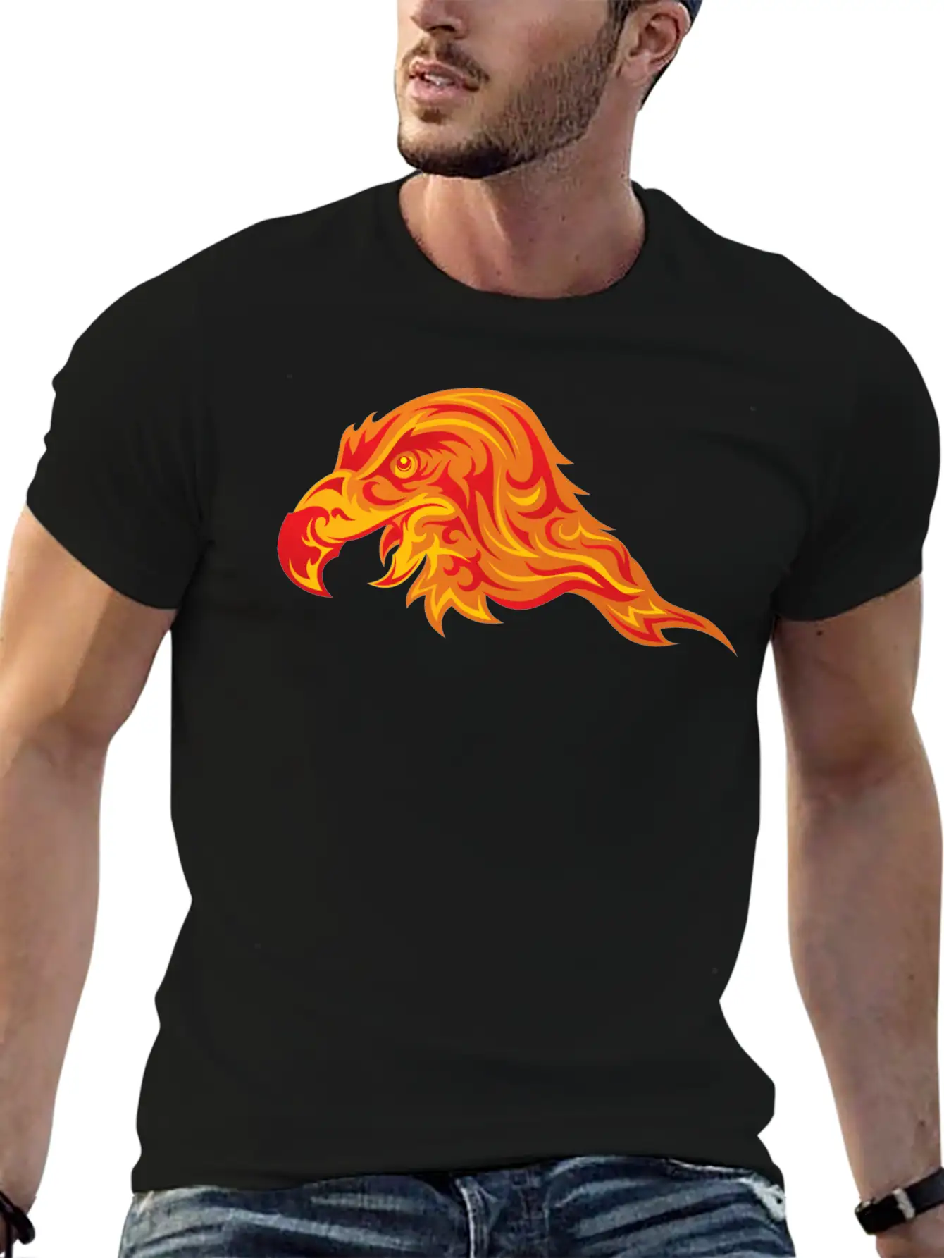Head Eagle Predatory Bird Fire Wildlife Unisex Short Sleeve Soft Cotton T-Shirt – Casual Everyday Wear
