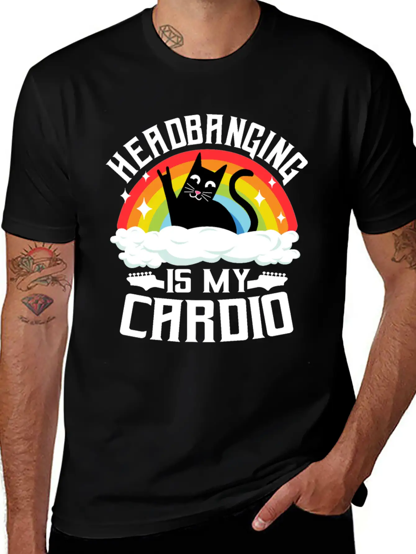 Headbanging Is My Cardio Cat Rainbow Heavy Metal Stylish Everyday T-Shirt – Unisex Basic Cotton Tee