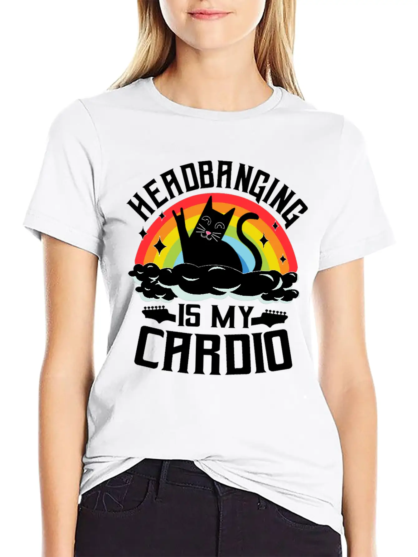 Headbanging Is My Cardio Cat Rainbow Heavy Metal Stylish Everyday T-Shirt – Unisex Basic Cotton Tee