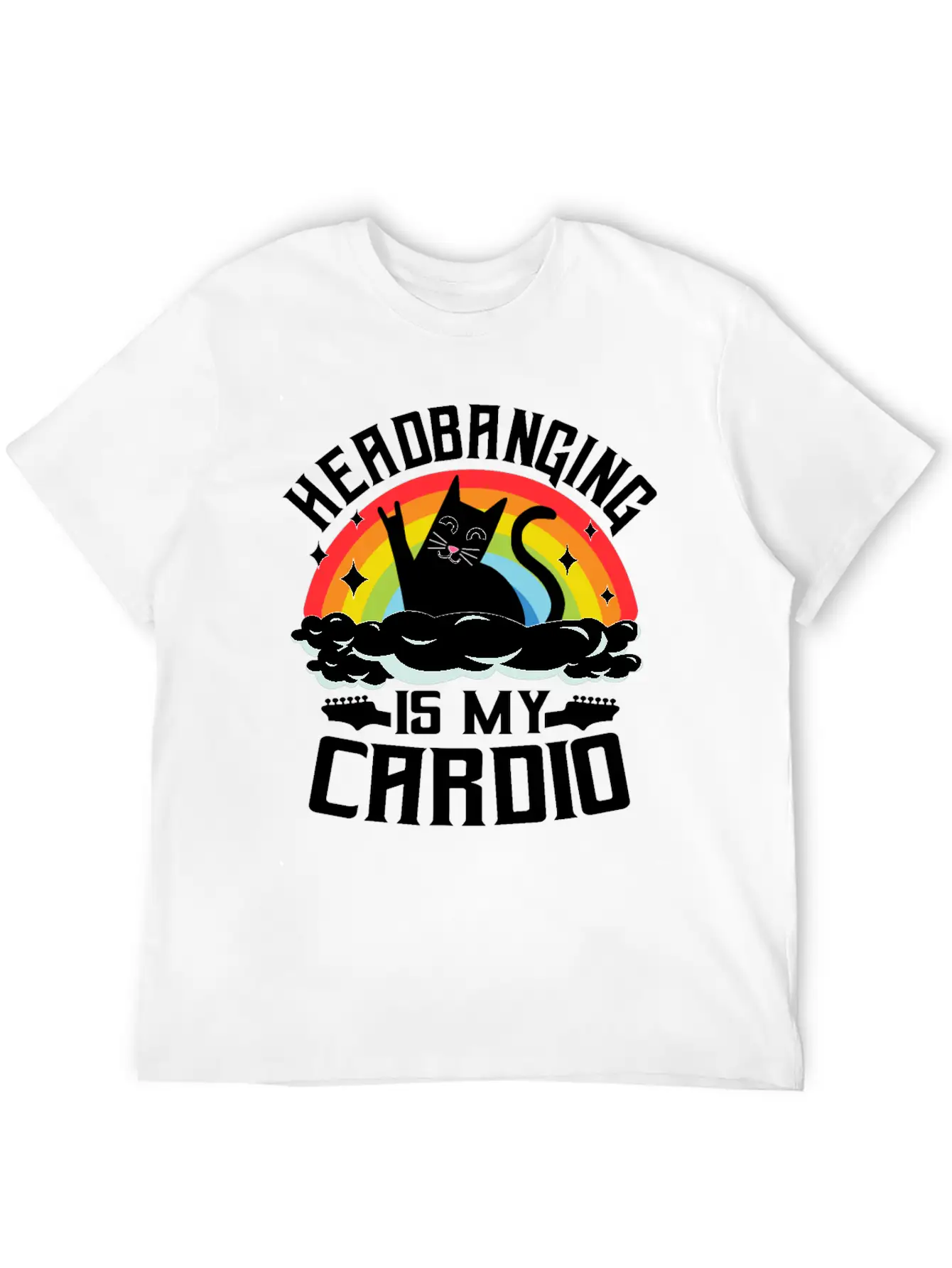 Headbanging Is My Cardio Cat Rainbow Heavy Metal Stylish Everyday T-Shirt – Unisex Basic Cotton Tee