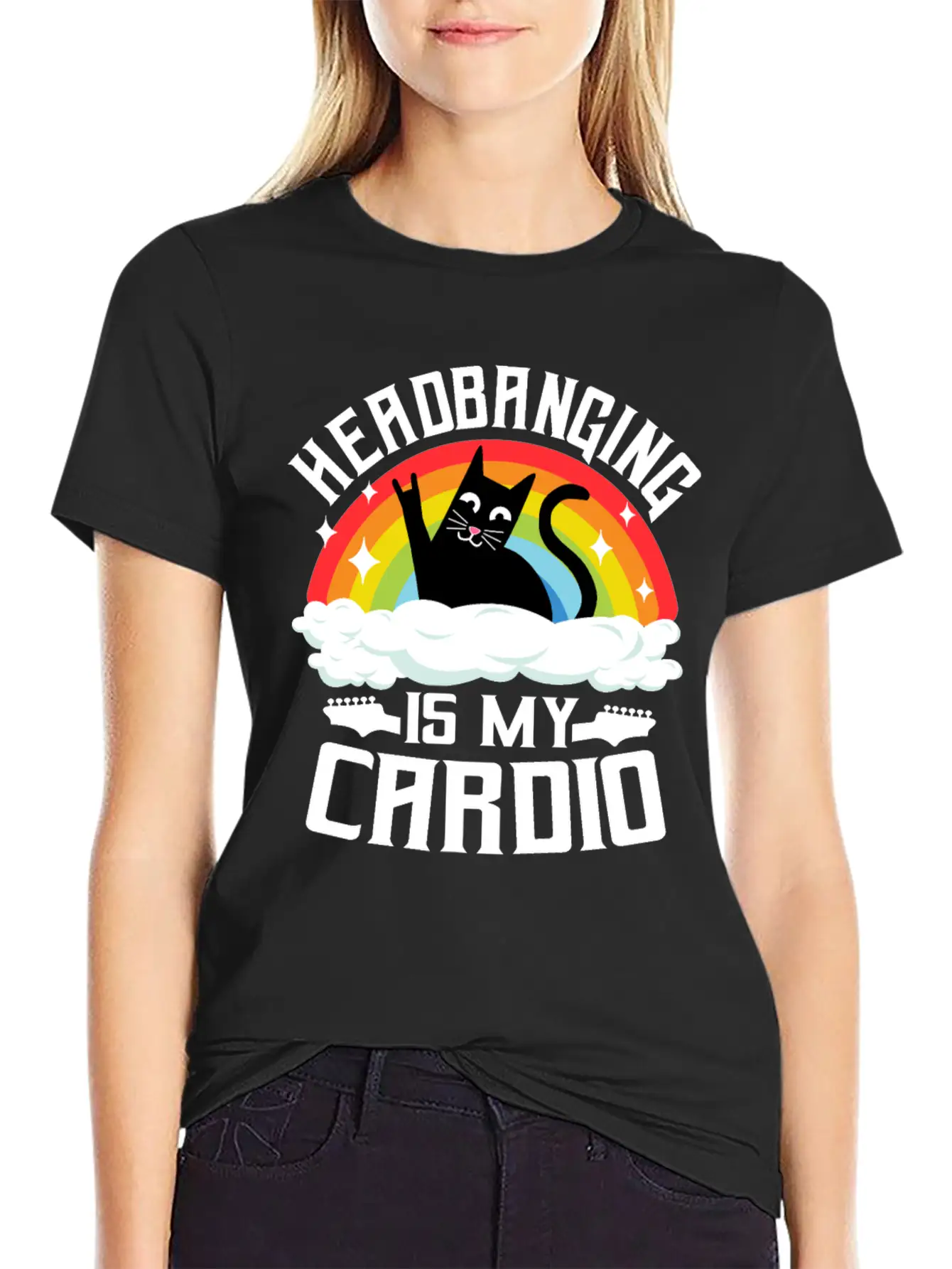 Headbanging Is My Cardio Cat Rainbow Heavy Metal Stylish Everyday T-Shirt – Unisex Basic Cotton Tee