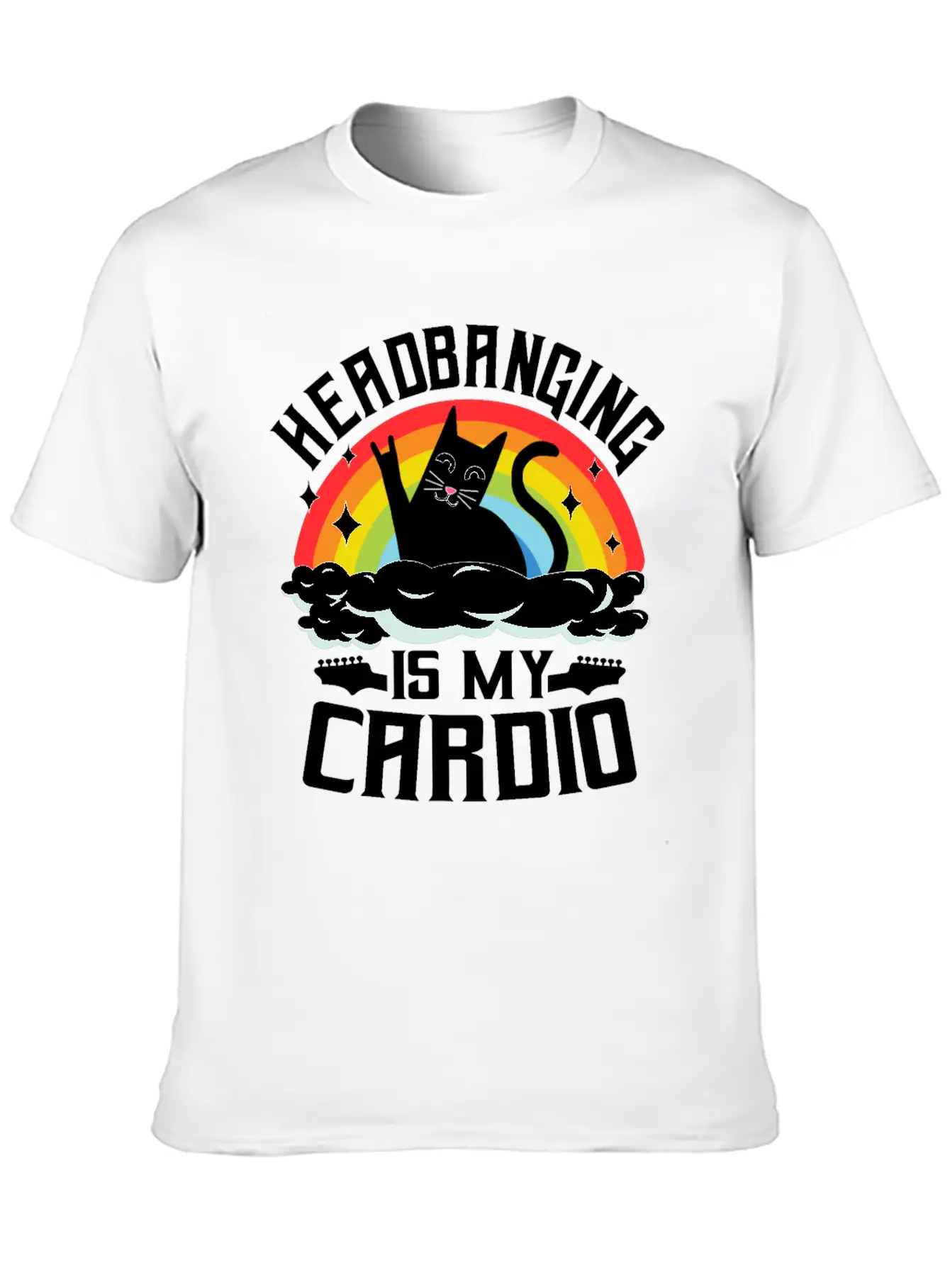 Headbanging Is My Cardio Cat Rainbow Heavy Metal Stylish Everyday T-Shirt – Unisex Basic Cotton Tee