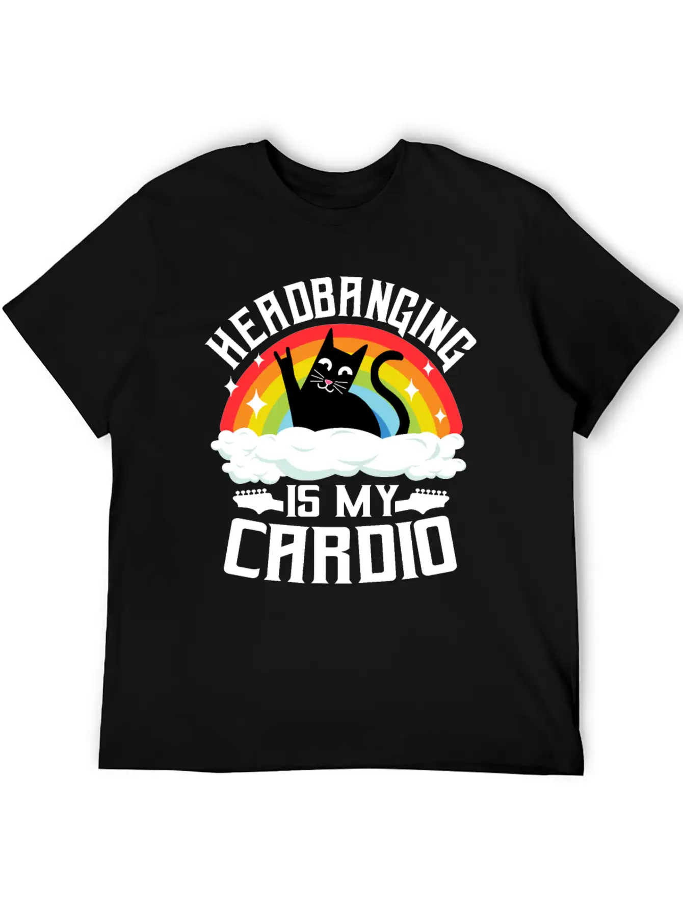 Headbanging Is My Cardio Cat Rainbow Heavy Metal Stylish Everyday T-Shirt – Unisex Basic Cotton Tee