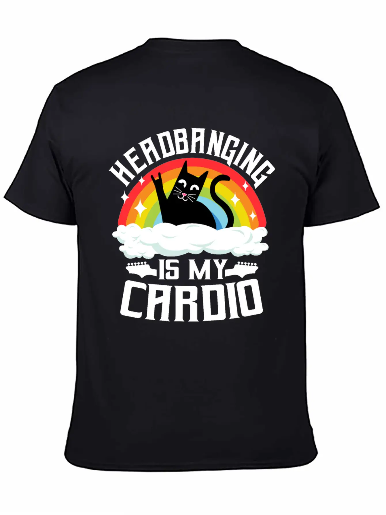 Headbanging Is My Cardio Cat Rainbow Heavy Metal Stylish Everyday T-Shirt – Unisex Basic Cotton Tee