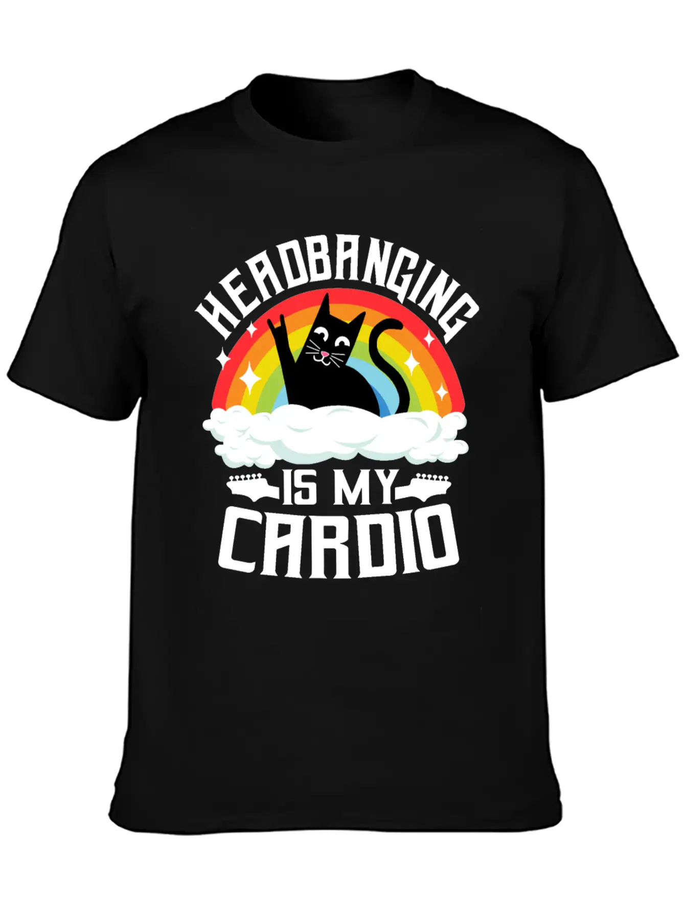 Headbanging Is My Cardio Cat Rainbow Heavy Metal Stylish Everyday T-Shirt – Unisex Basic Cotton Tee