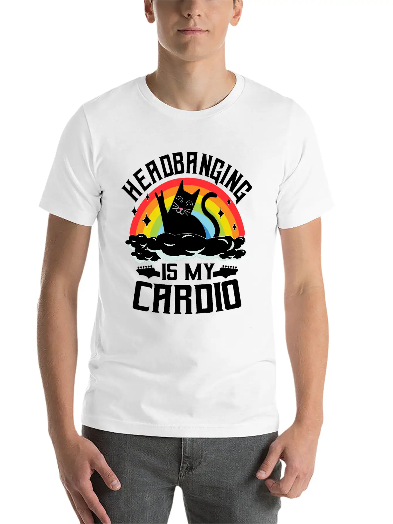 Headbanging Is My Cardio Cat Rainbow Heavy Metal Stylish Everyday T-Shirt – Unisex Basic Cotton Tee