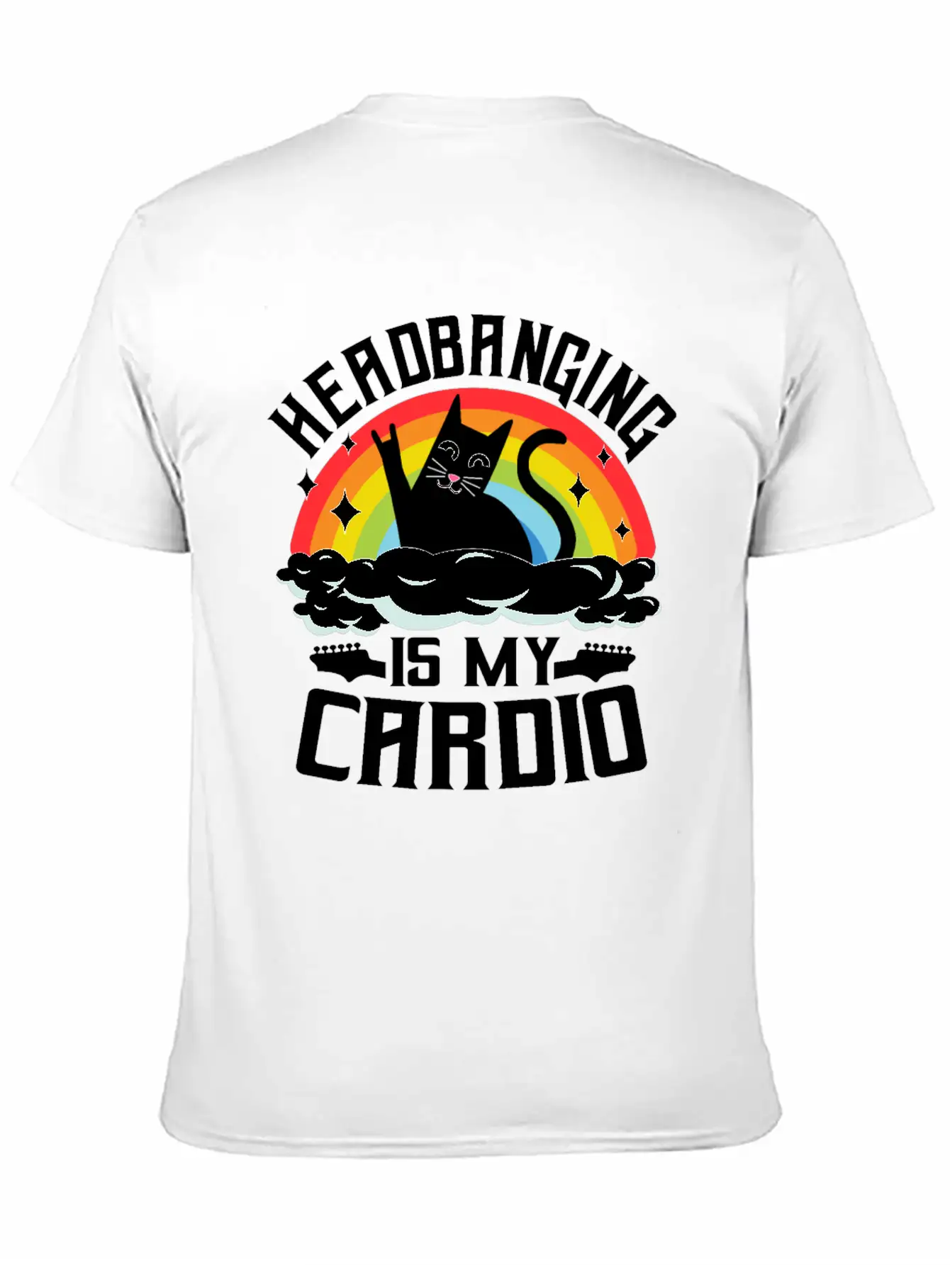 Headbanging Is My Cardio Cat Rainbow Heavy Metal Stylish Everyday T-Shirt – Unisex Basic Cotton Tee