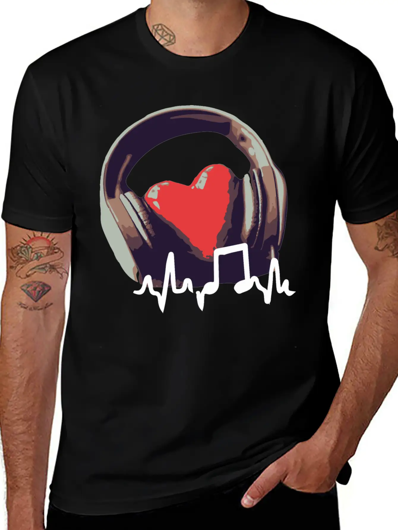 Headphone And Heart Basic Graphic T-Shirt – Daily Comfort In Soft Cotton