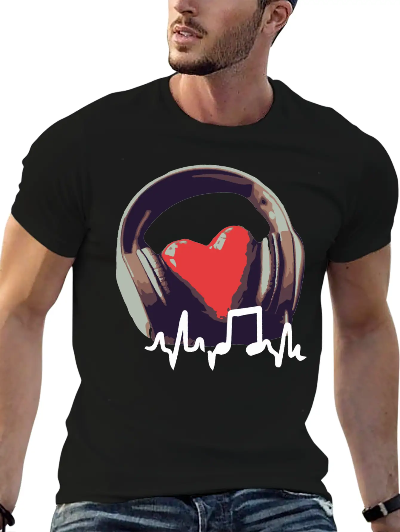 Headphone And Heart Basic Graphic T-Shirt – Daily Comfort In Soft Cotton