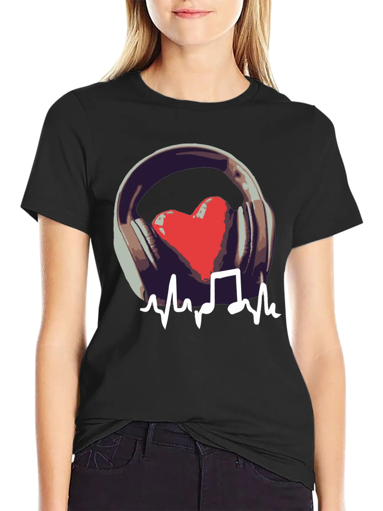 Headphone And Heart Basic Graphic T-Shirt – Daily Comfort In Soft Cotton