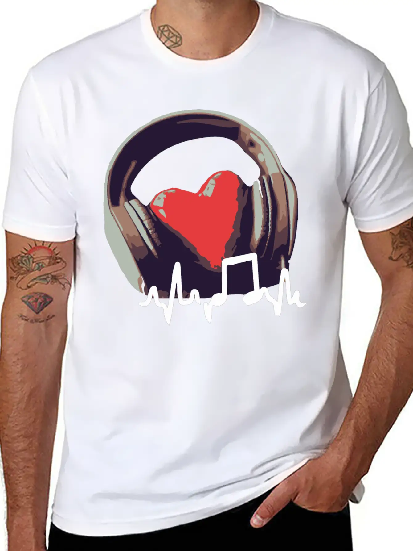 Headphone And Heart Basic Graphic T-Shirt – Daily Comfort In Soft Cotton