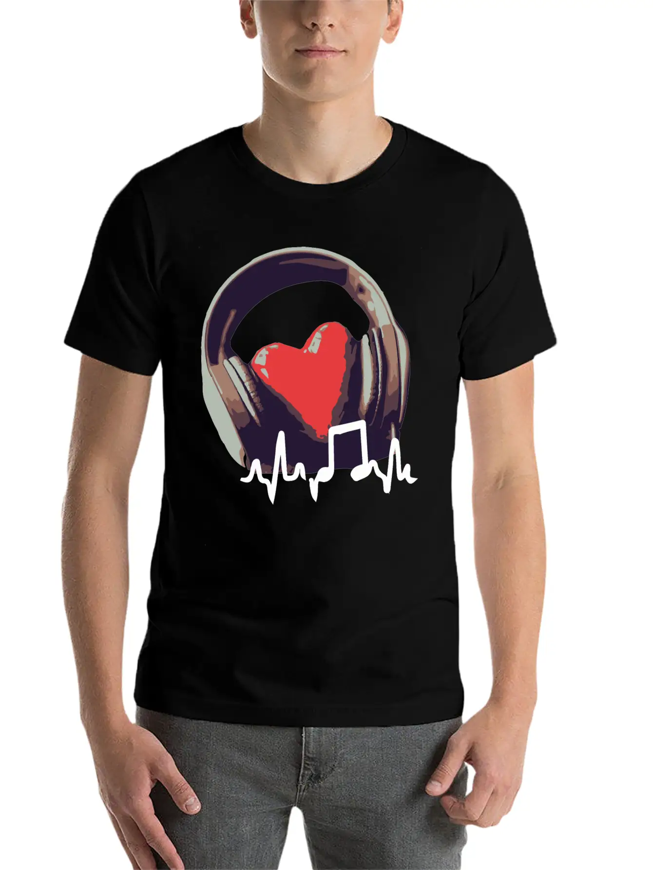 Headphone And Heart Basic Graphic T-Shirt – Daily Comfort In Soft Cotton