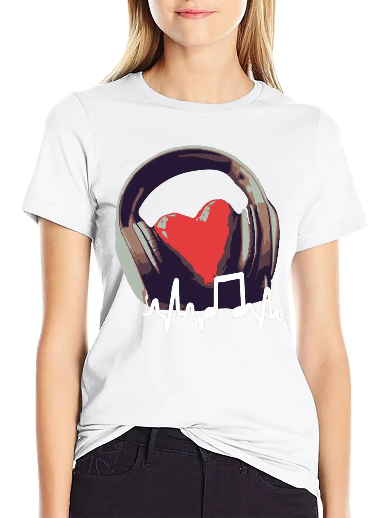 Headphone And Heart Basic Graphic T-Shirt – Daily Comfort In Soft Cotton