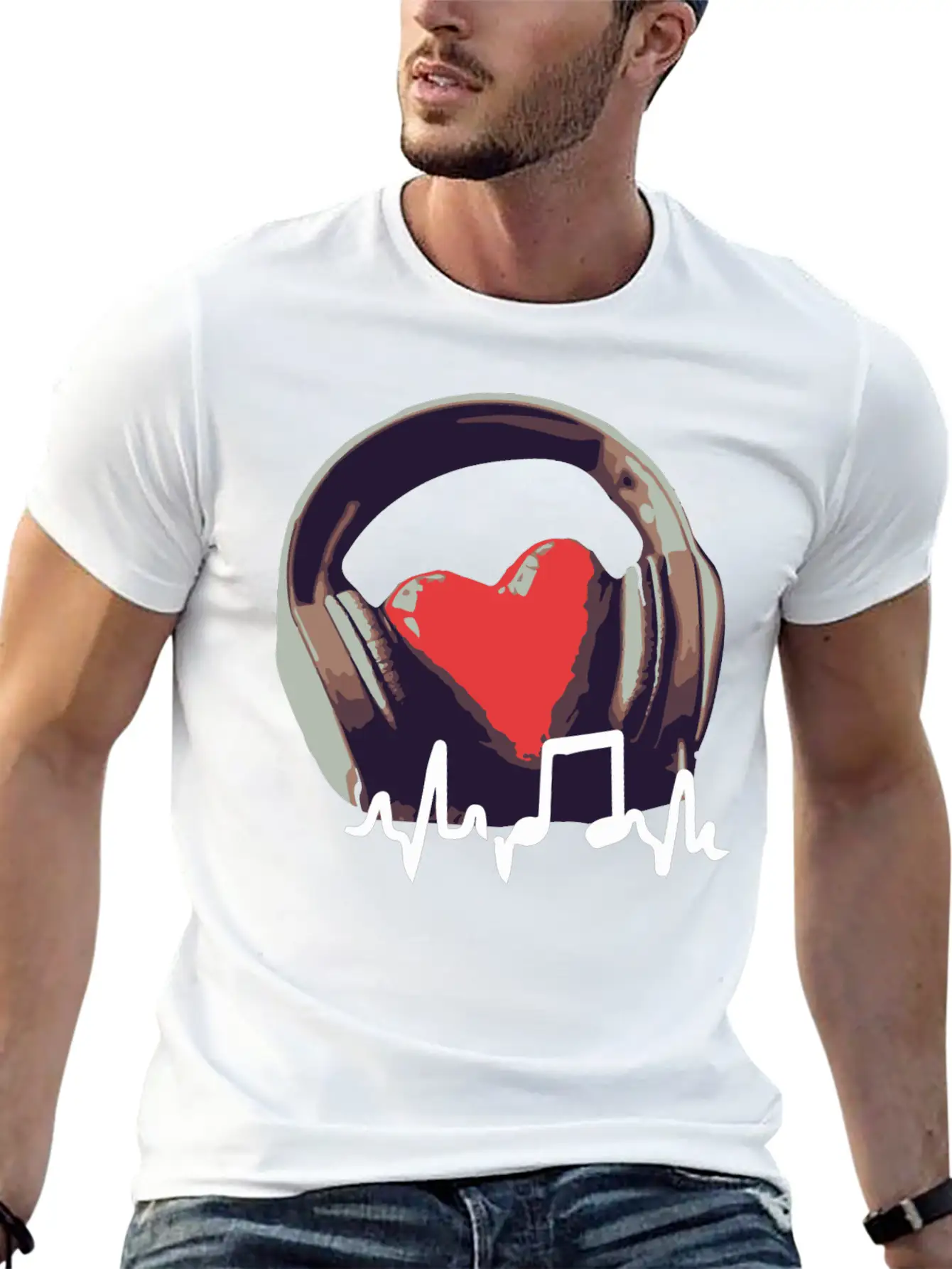 Headphone And Heart Basic Graphic T-Shirt – Daily Comfort In Soft Cotton