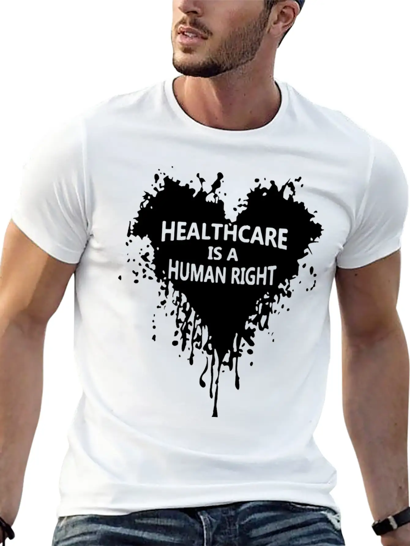 Healthcare Is A Human Right Heart Blooding Unisex Short Sleeve Soft Cotton T-Shirt – Casual Everyday Wear