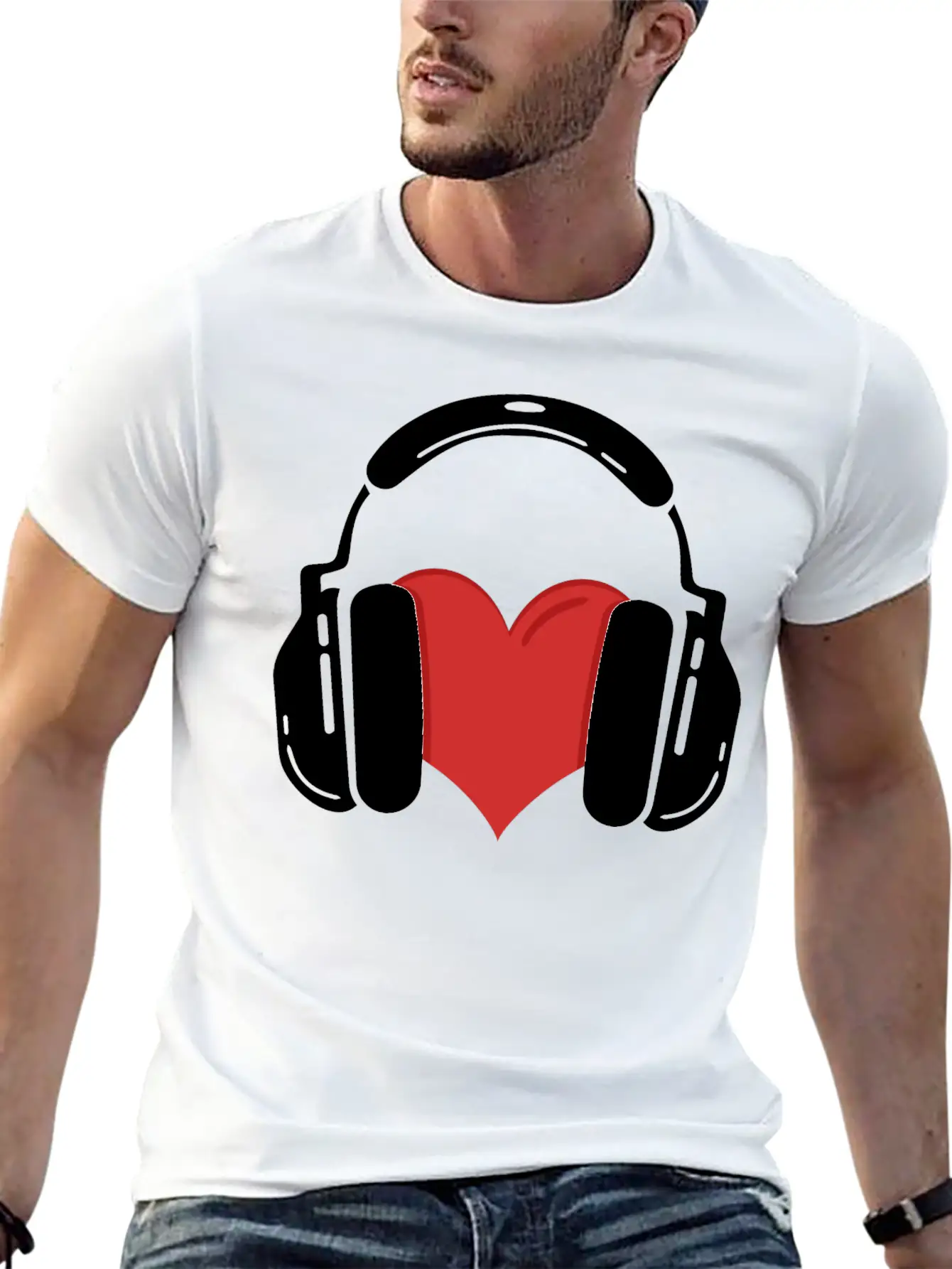 Heart Headphones Music Stylish Everyday T-Shirt – Unisex Basic Cotton Tee