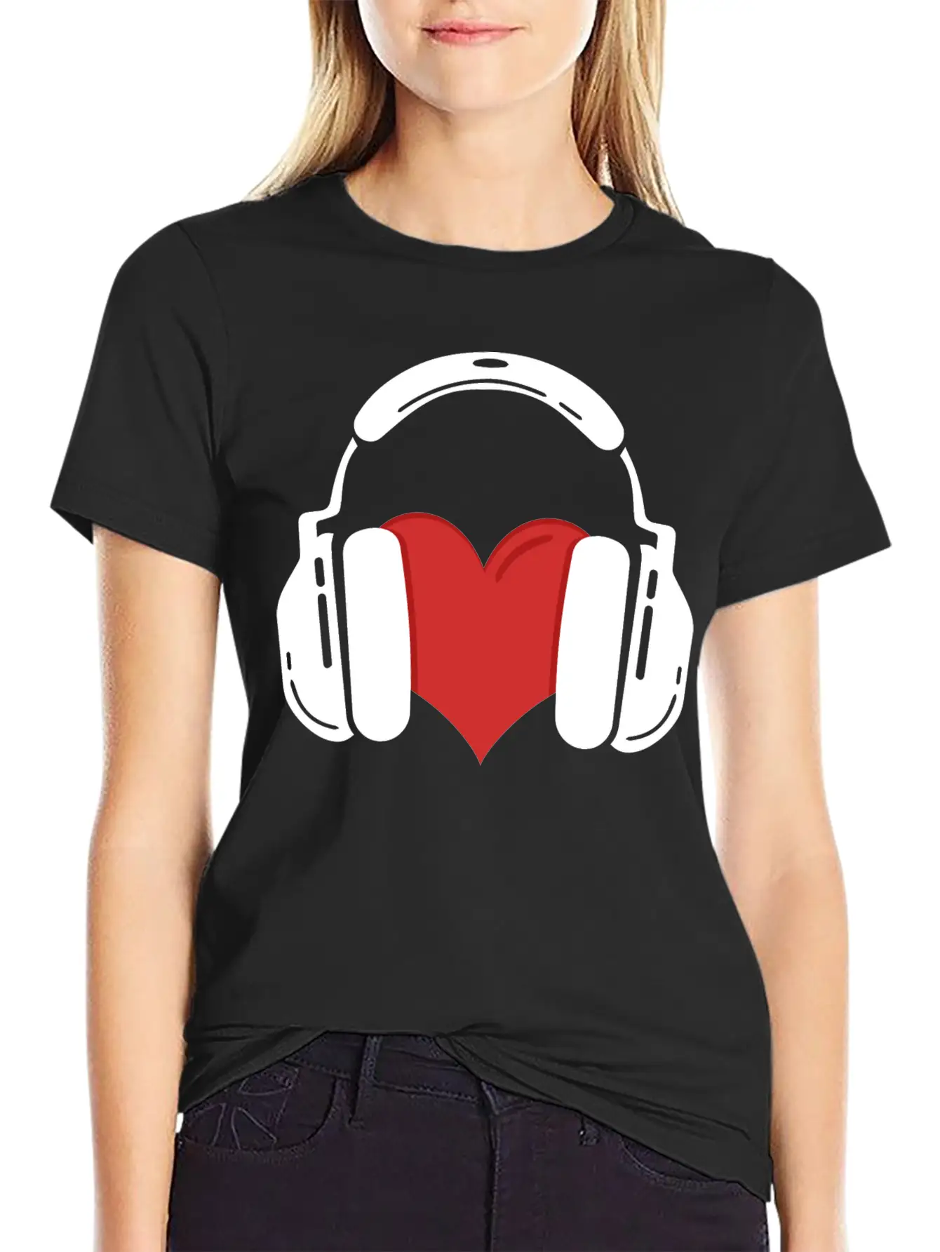 Heart Headphones Music Stylish Everyday T-Shirt – Unisex Basic Cotton Tee
