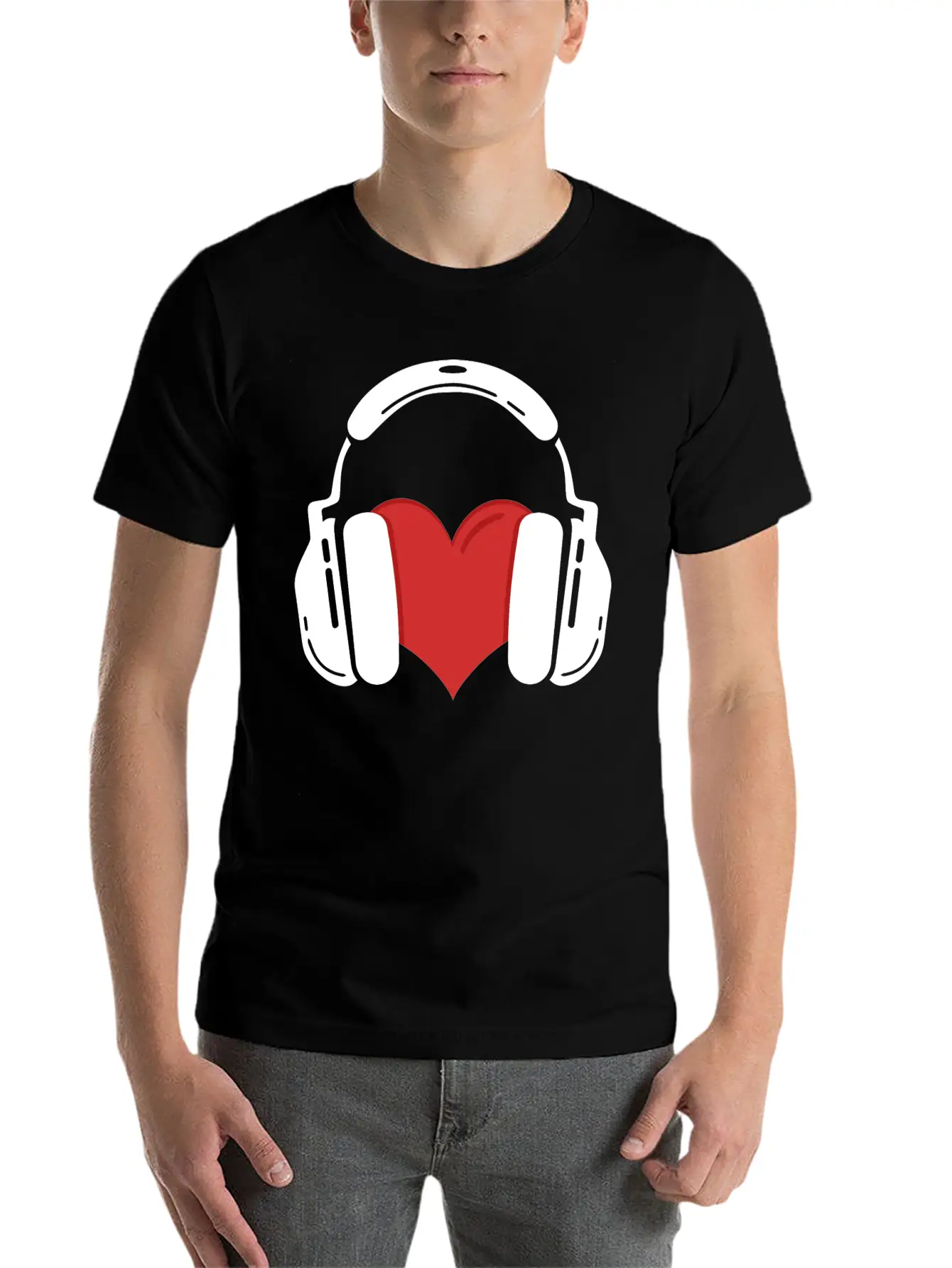 Heart Headphones Music Stylish Everyday T-Shirt – Unisex Basic Cotton Tee