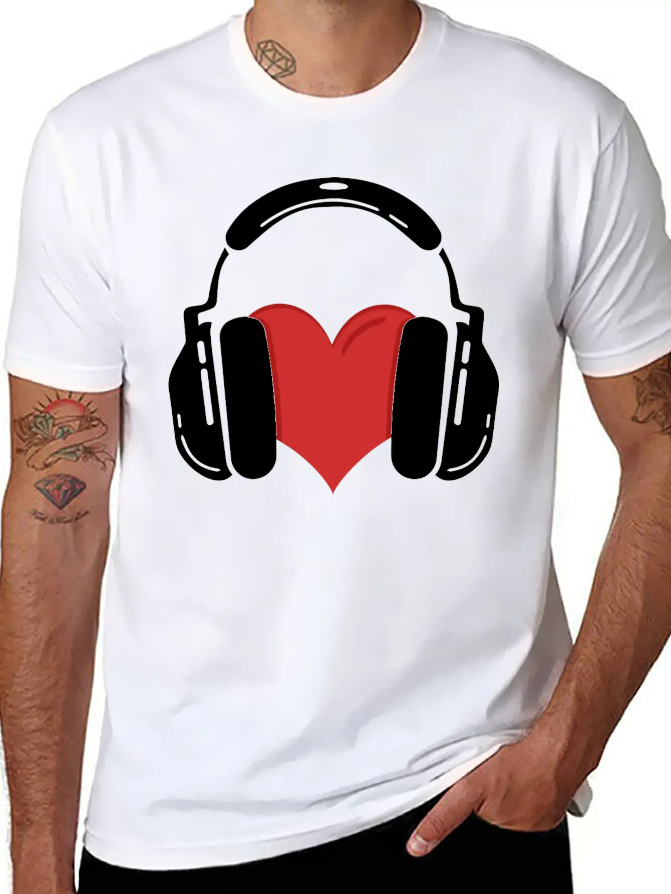 Heart Headphones Music Stylish Everyday T-Shirt – Unisex Basic Cotton Tee
