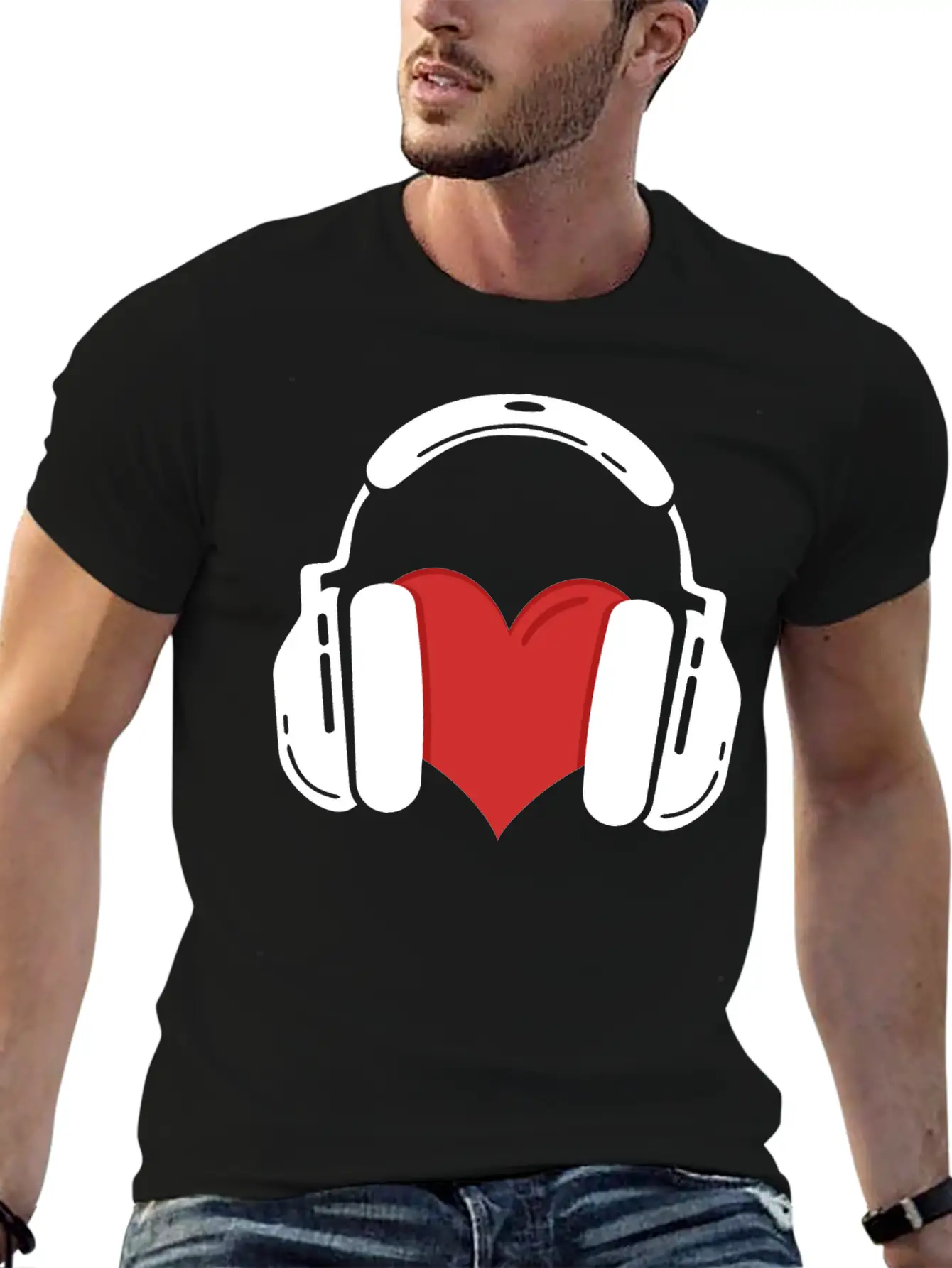 Heart Headphones Music Stylish Everyday T-Shirt – Unisex Basic Cotton Tee