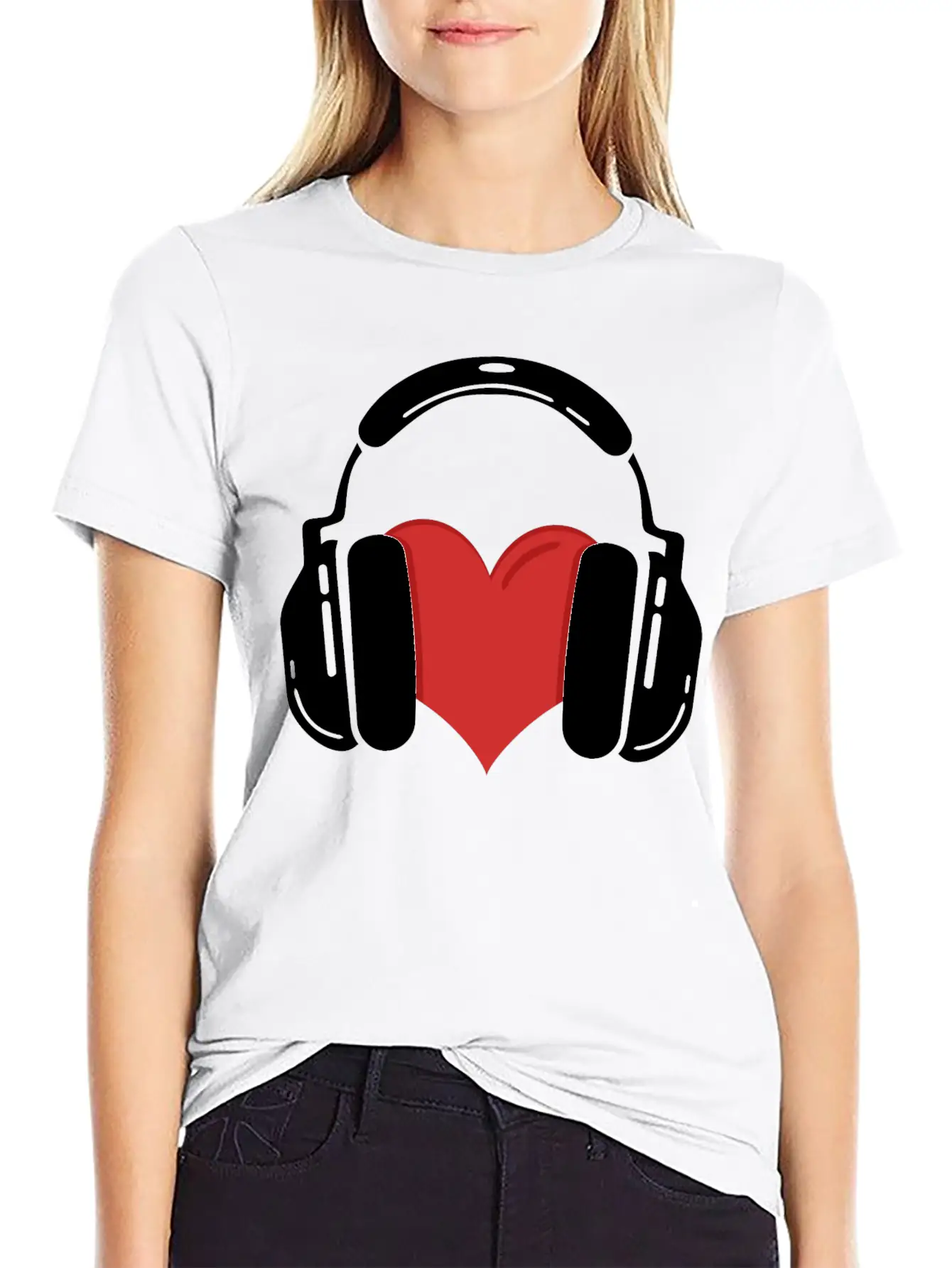 Heart Headphones Music Stylish Everyday T-Shirt – Unisex Basic Cotton Tee