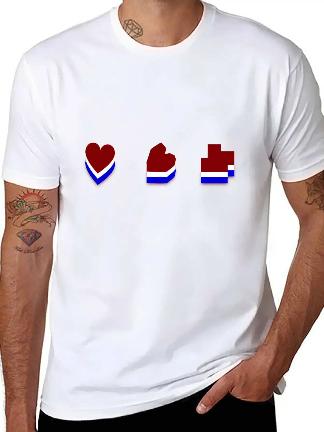 Heart Mosaic Blue Comfortable Minimalist Graphic Tee – Summer Style Essential