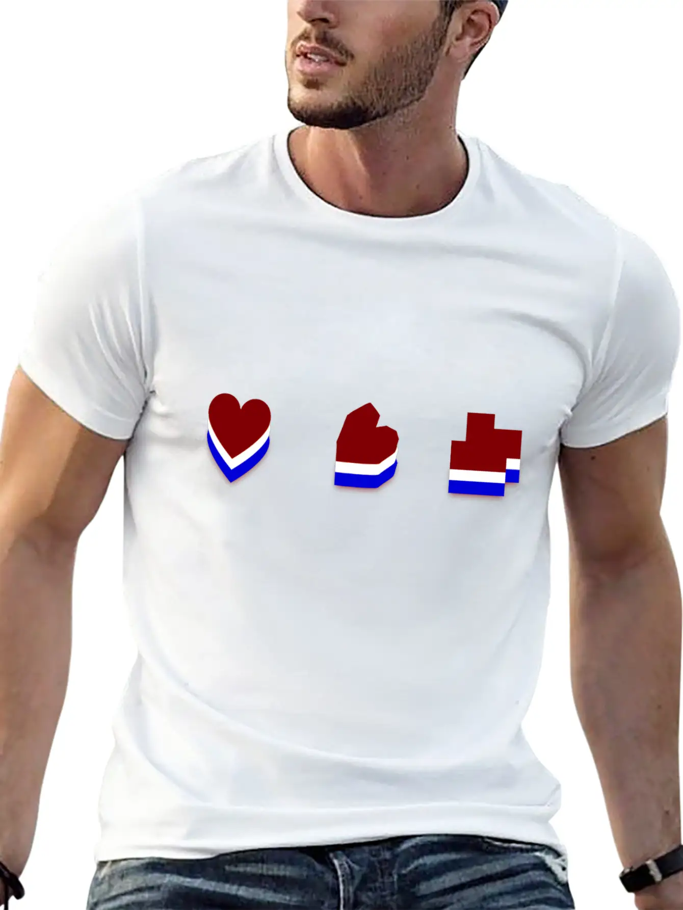 Heart Mosaic Blue Comfortable Minimalist Graphic Tee – Summer Style Essential