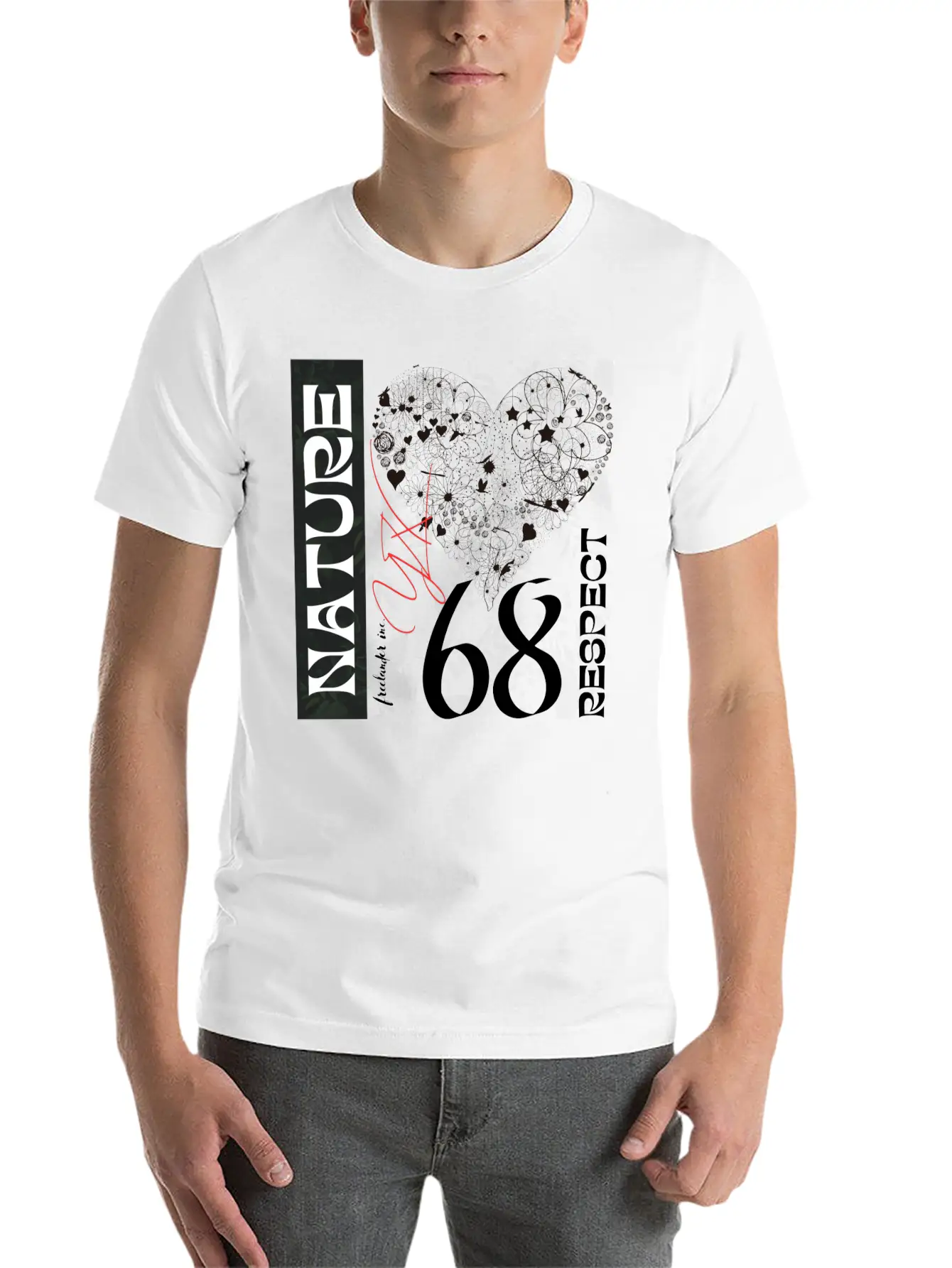 Heart, Respect Nature Unisex Short Sleeve Soft Cotton T-Shirt – Casual Everyday Wear