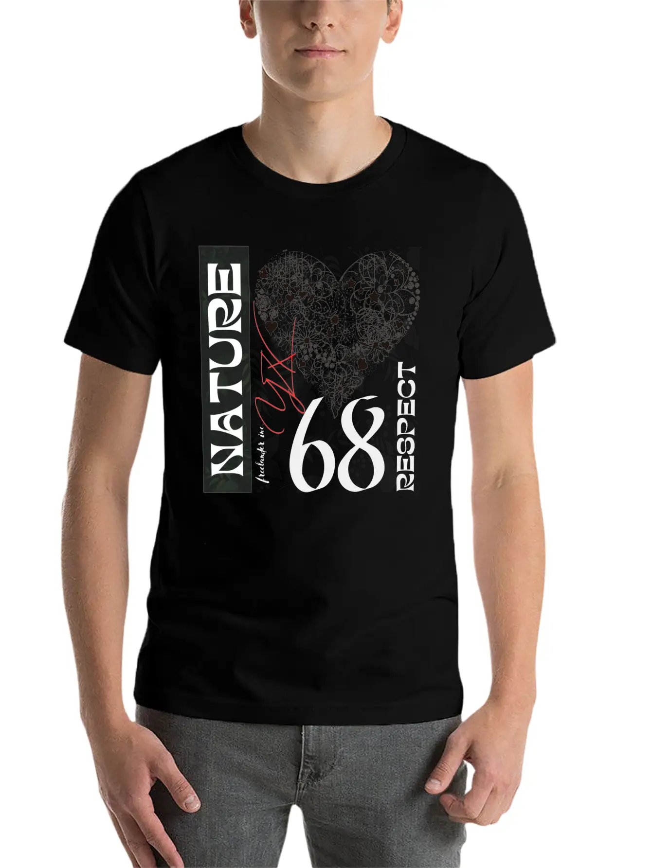 Heart, Respect Nature Unisex Short Sleeve Soft Cotton T-Shirt – Casual Everyday Wear