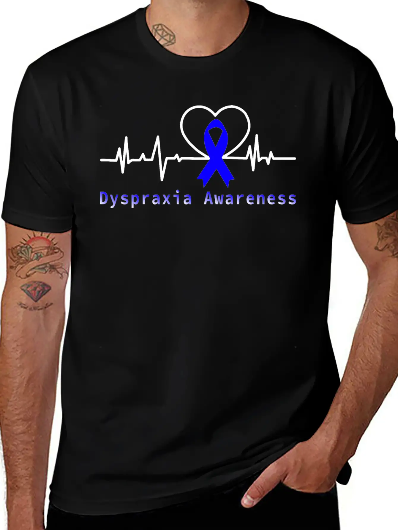 Heartbeat Dyspraxia Awareness With Blue Ribbon / D Basic Graphic T-Shirt – Daily Comfort In Soft Cotton