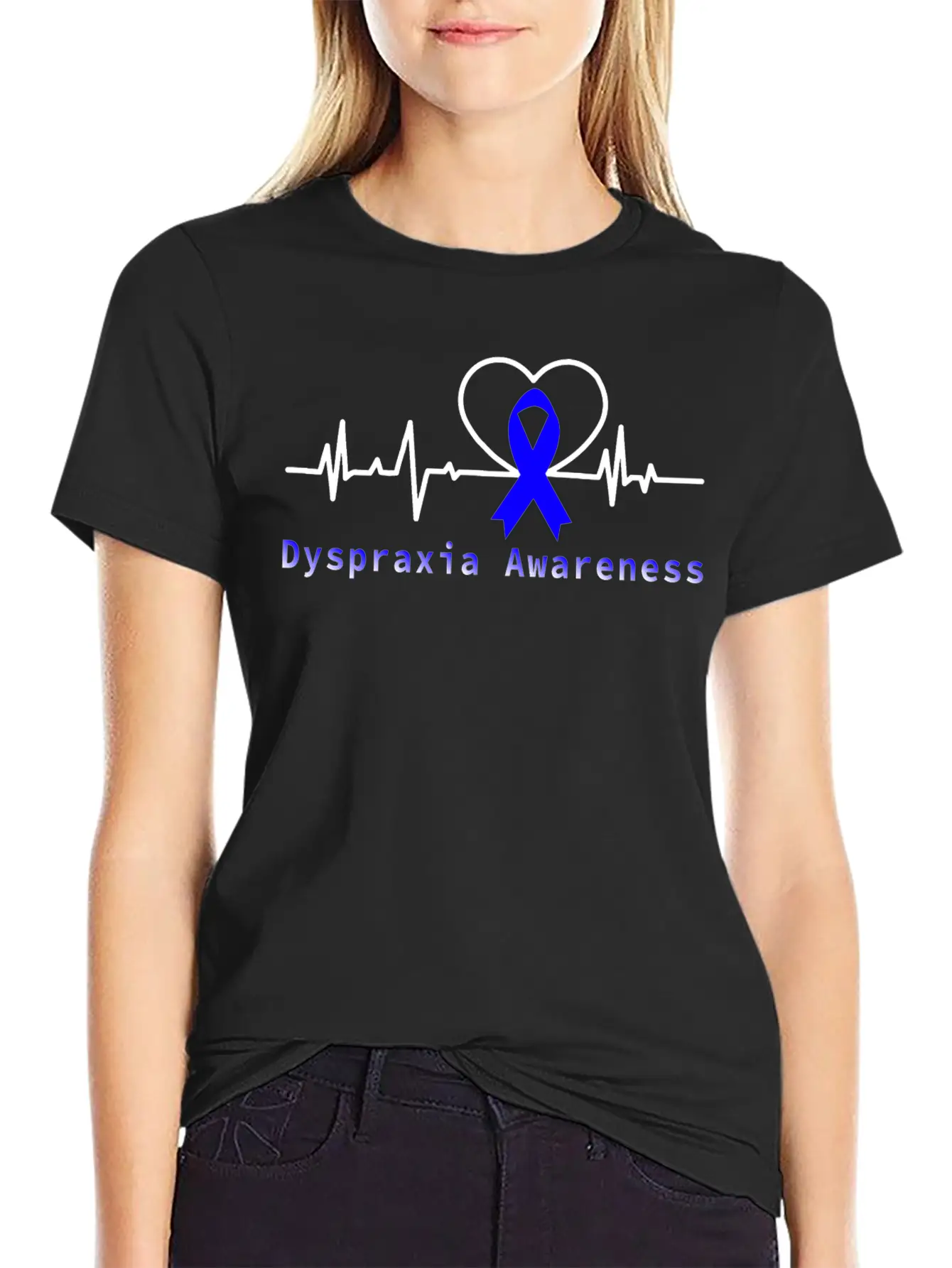 Heartbeat Dyspraxia Awareness With Blue Ribbon / D Basic Graphic T-Shirt – Daily Comfort In Soft Cotton