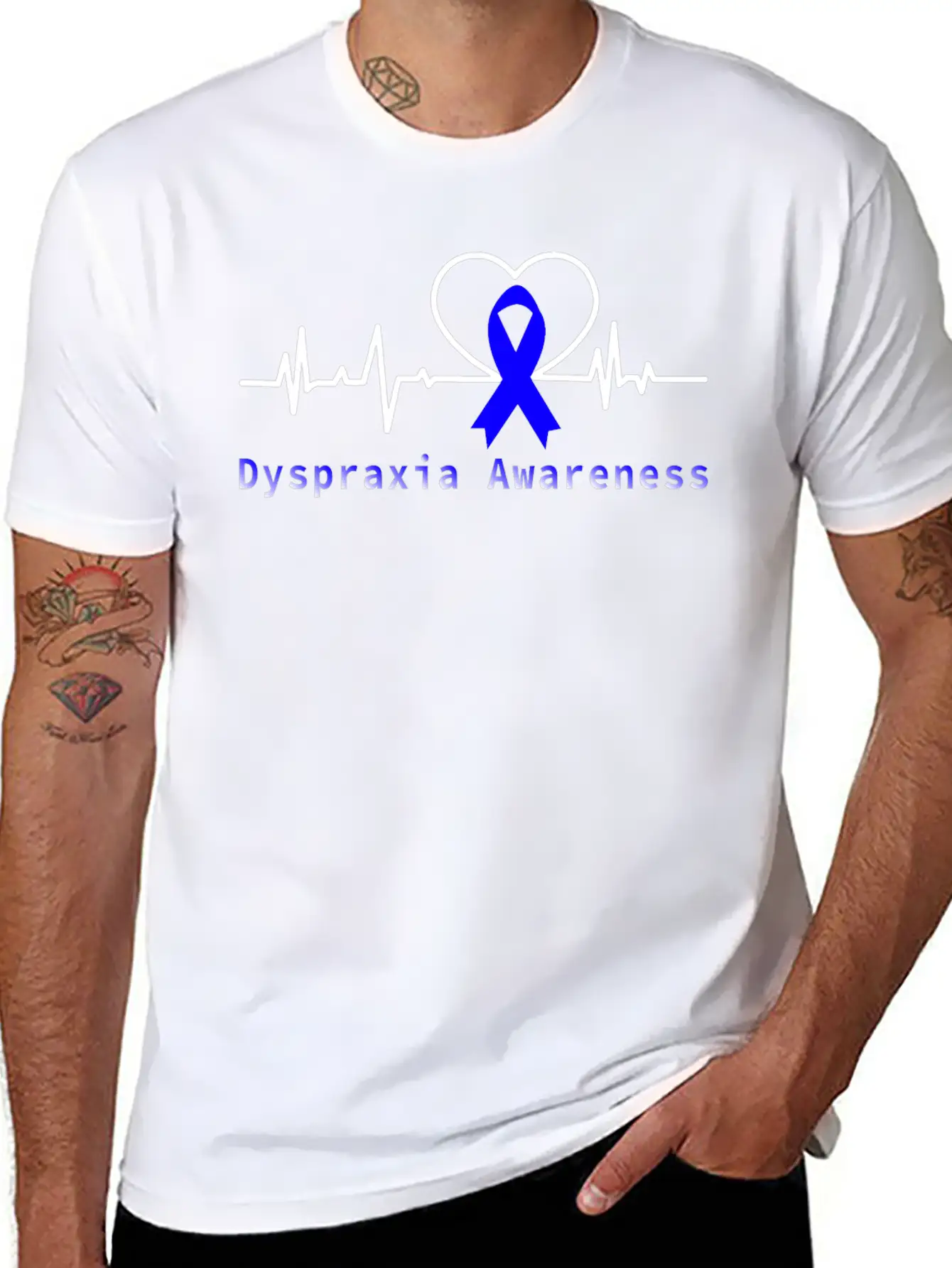 Heartbeat Dyspraxia Awareness With Blue Ribbon / D Basic Graphic T-Shirt – Daily Comfort In Soft Cotton