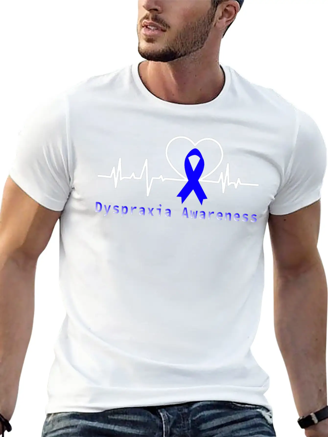 Heartbeat Dyspraxia Awareness With Blue Ribbon / D Basic Graphic T-Shirt – Daily Comfort In Soft Cotton