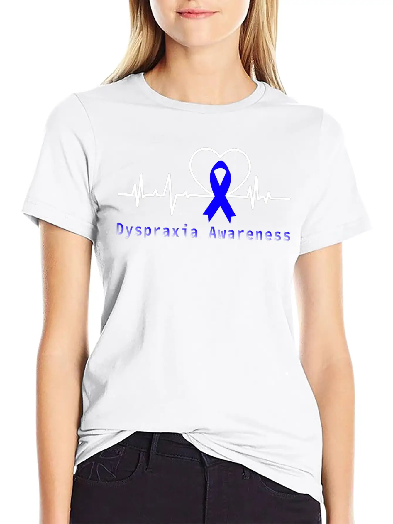 Heartbeat Dyspraxia Awareness With Blue Ribbon / D Basic Graphic T-Shirt – Daily Comfort In Soft Cotton