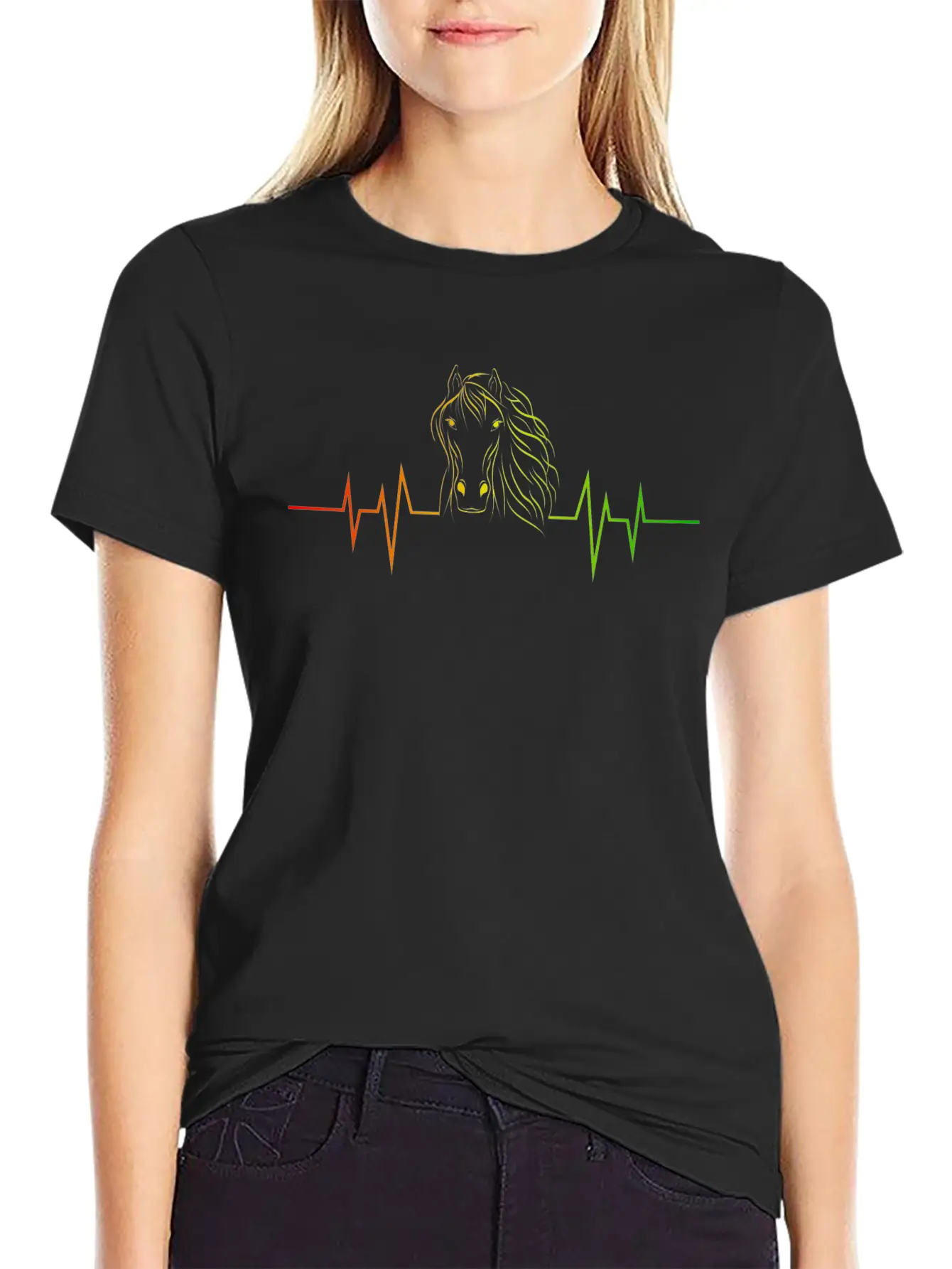 Heartbeat EKG Life Is Better With Horses Design Relaxed Everyday Tee – Lightweight And Durable Cotton