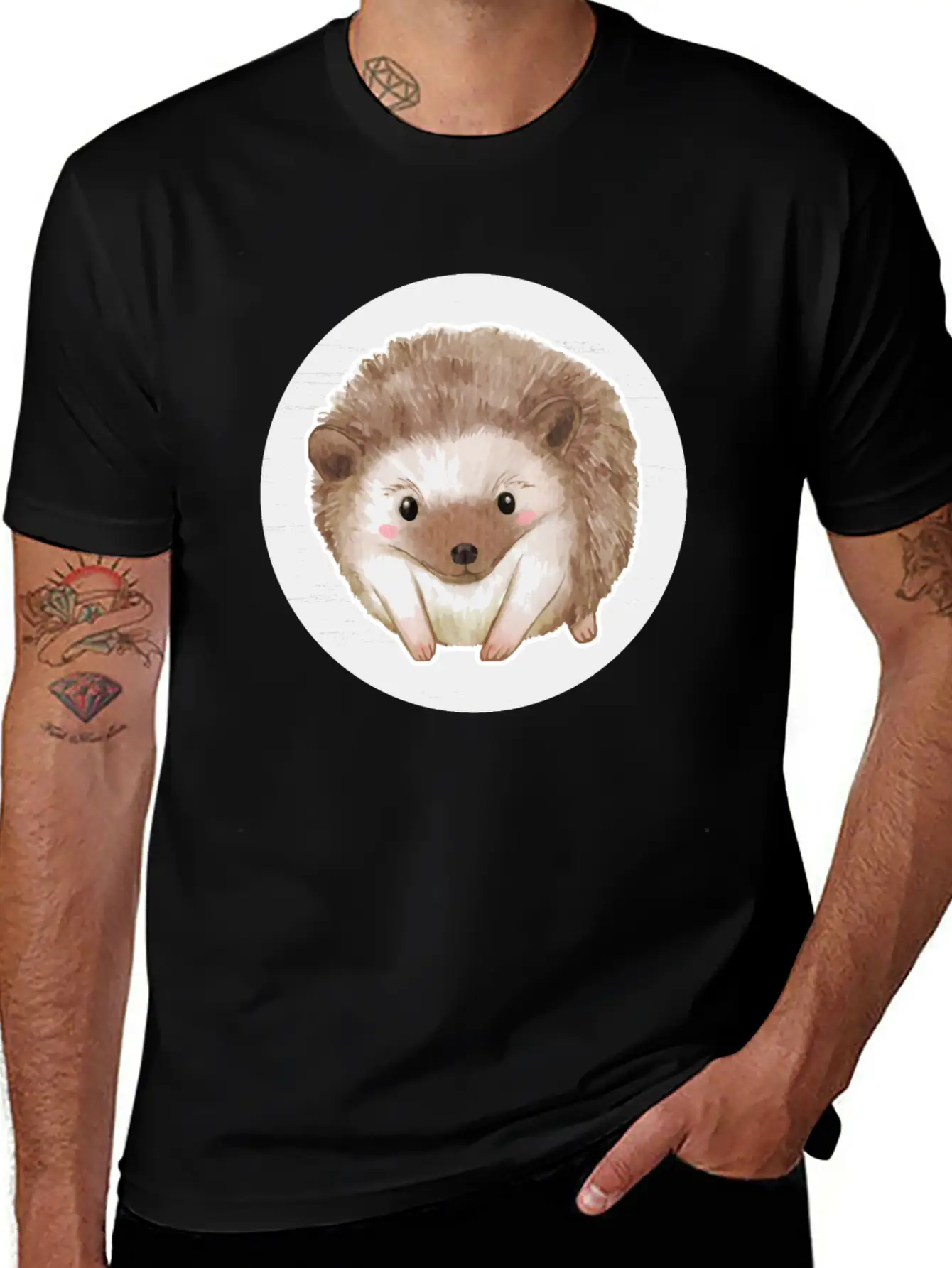 Hedgehog Watercolor Drawing Basic Graphic T-Shirt – Daily Comfort In Soft Cotton