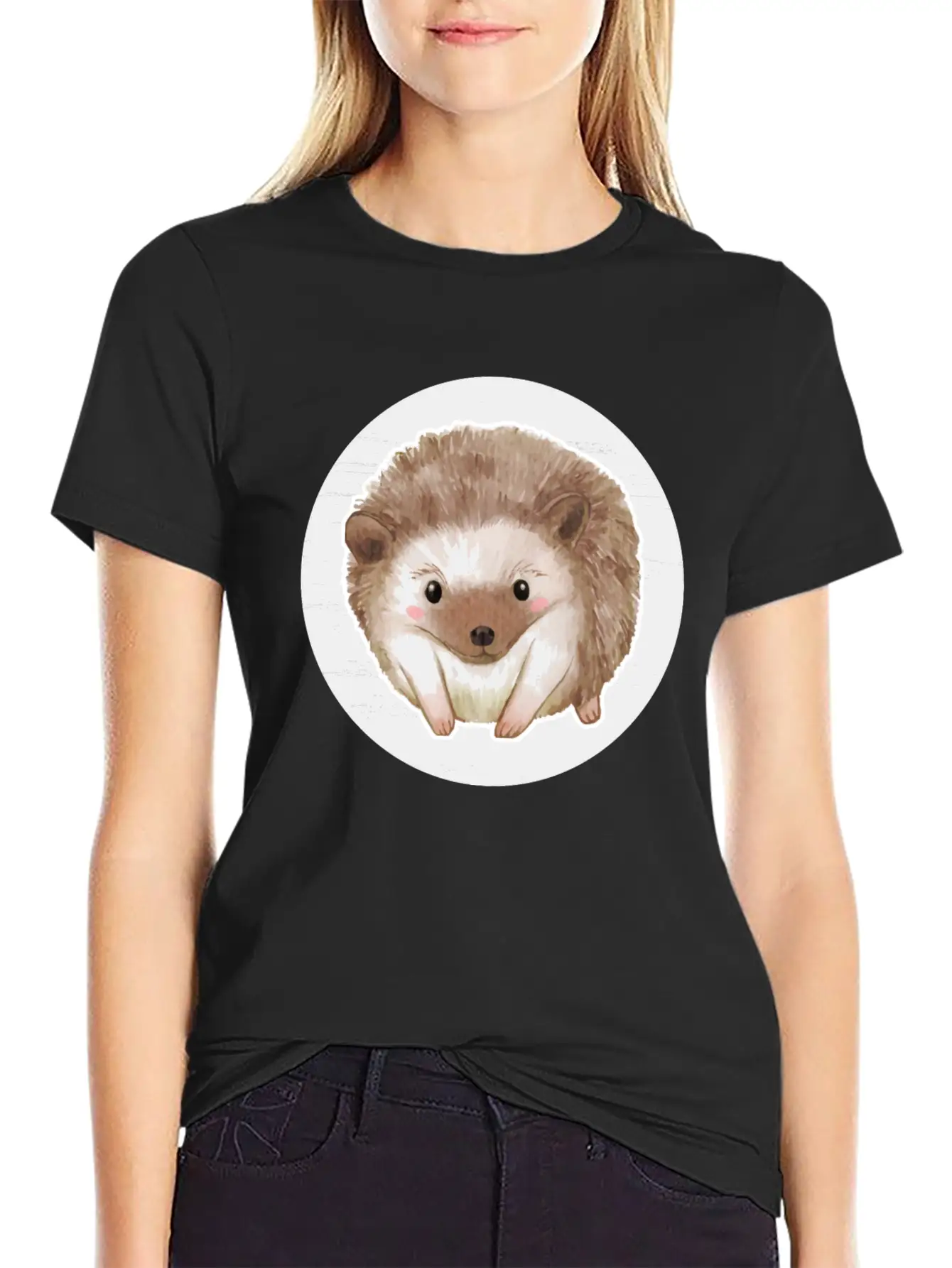 Hedgehog Watercolor Drawing Basic Graphic T-Shirt – Daily Comfort In Soft Cotton