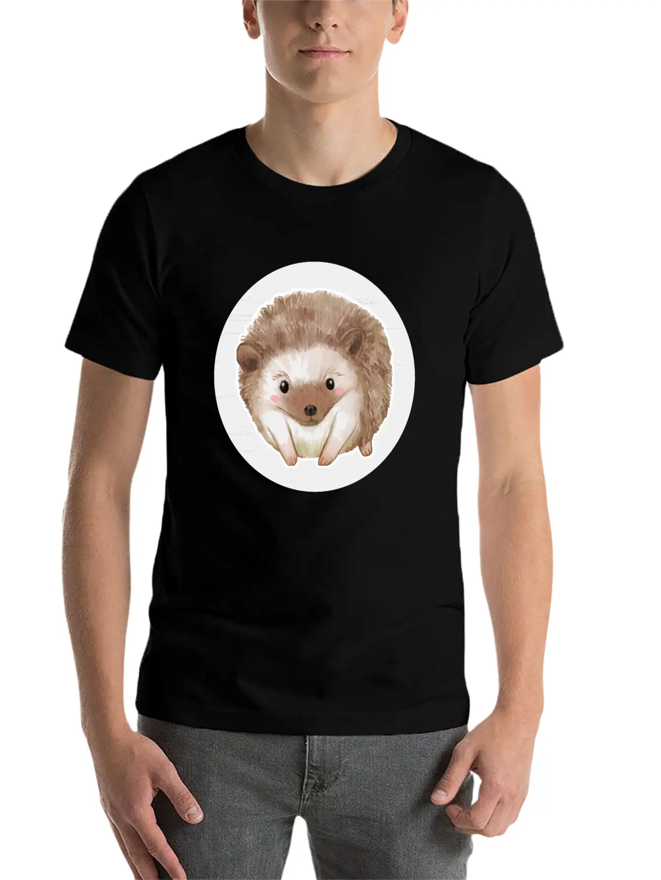 Hedgehog Watercolor Drawing Basic Graphic T-Shirt – Daily Comfort In Soft Cotton